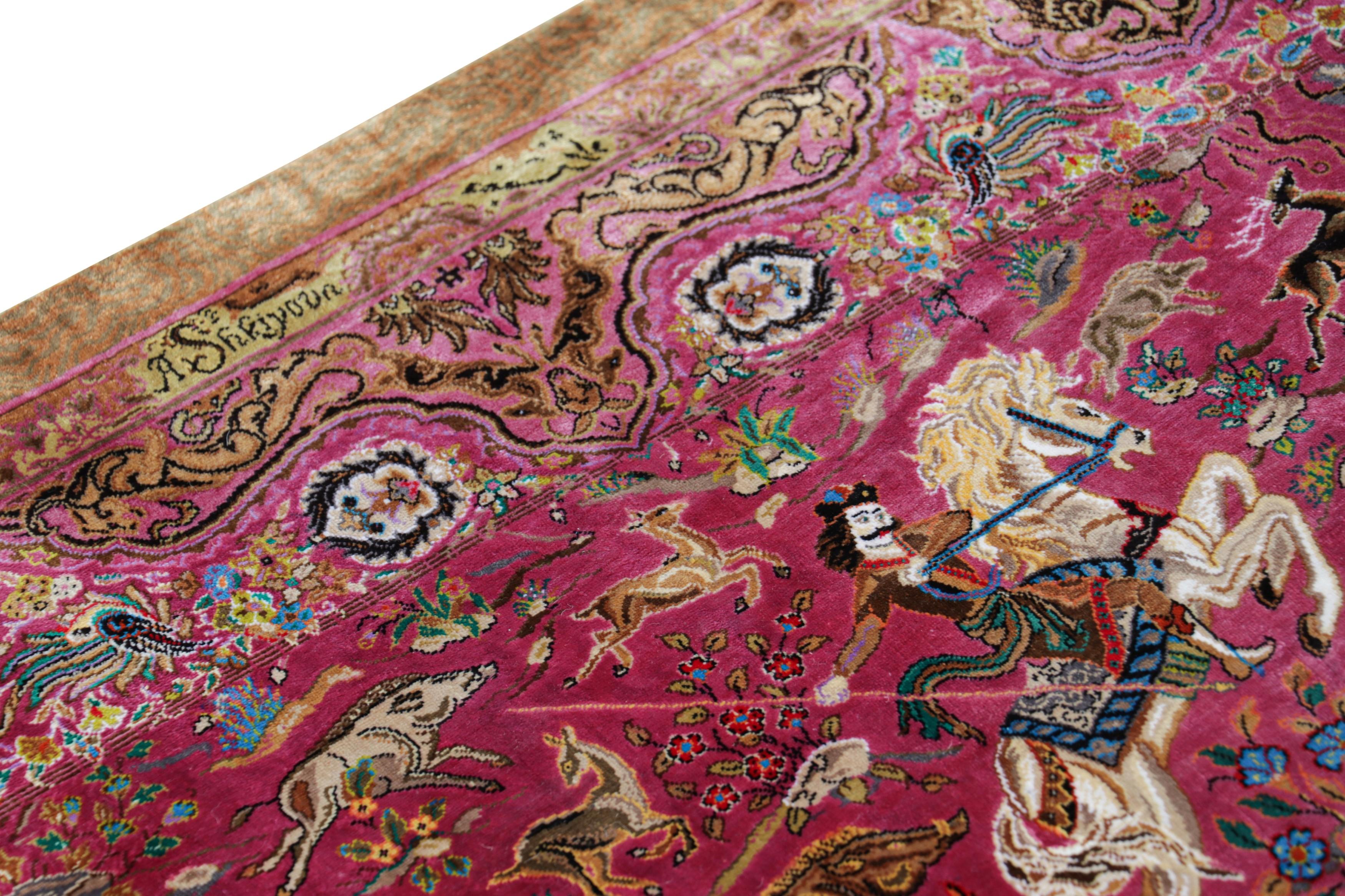 Silk Rug & Kilim’s Modern Classics Pictorial Rug in Red, Brown, Pink Tones For Sale