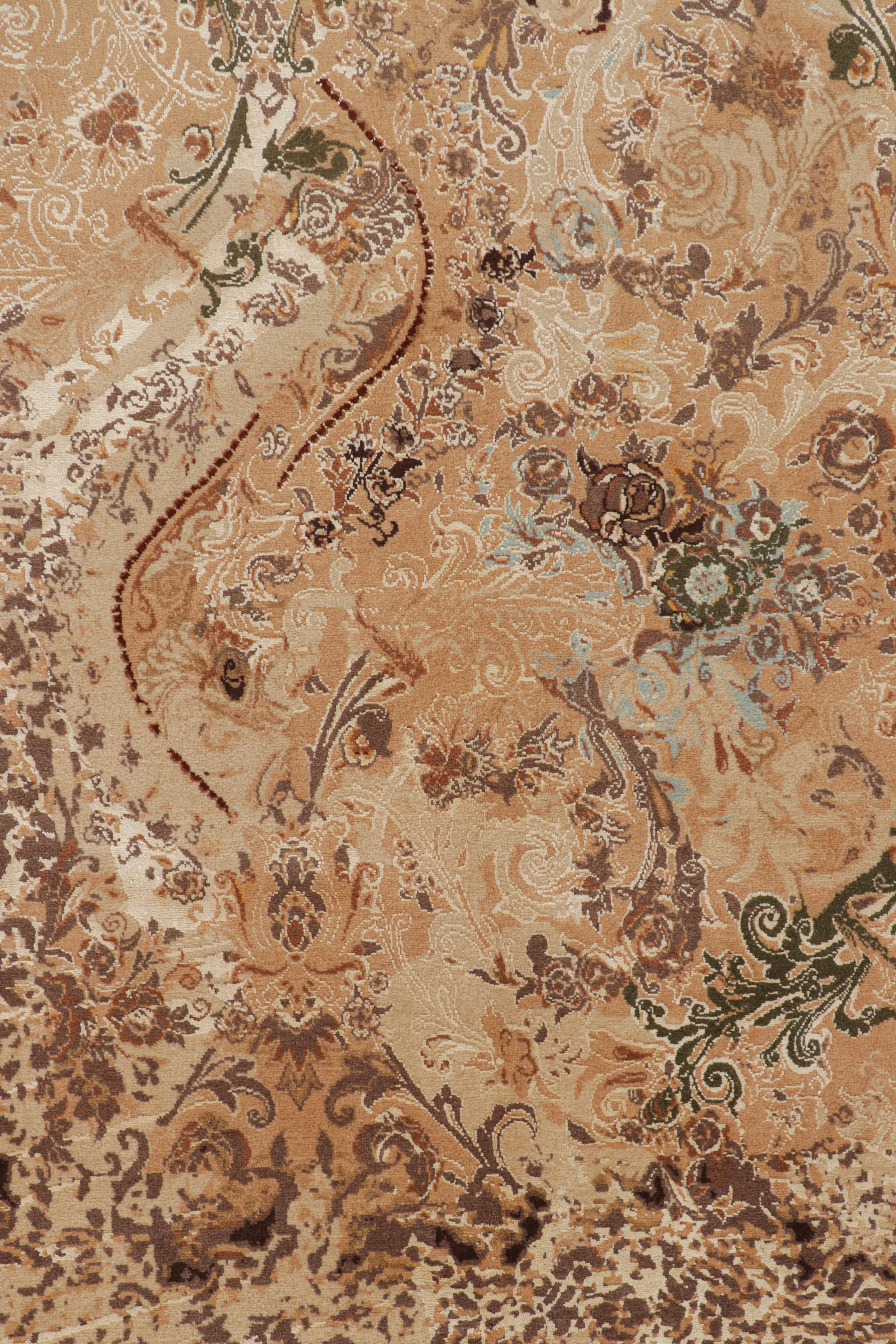 Indian Rug & Kilim’s Modern Classics Rug in Beige-Brown with Floral & Abstract Patterns For Sale