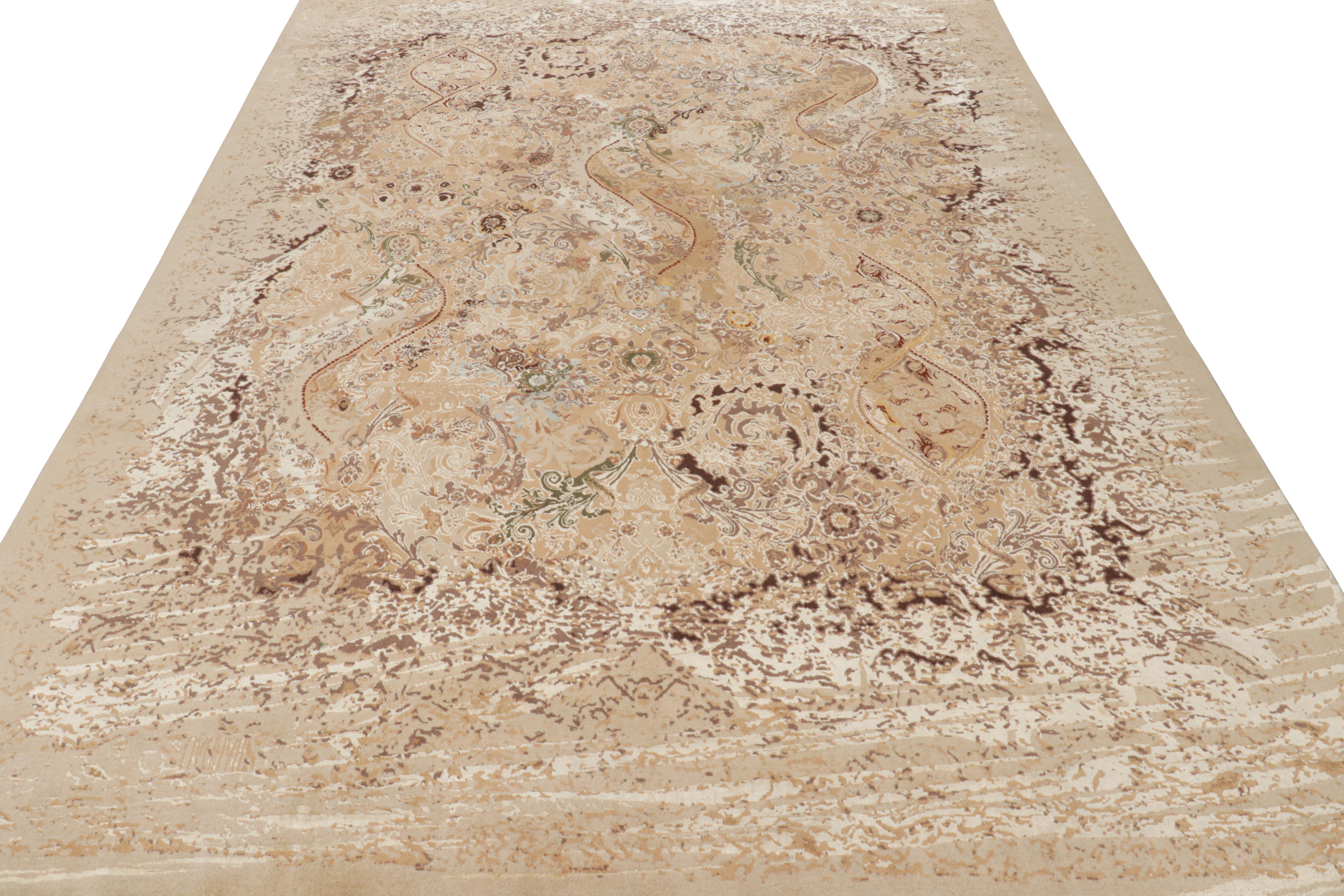 Indien Rug & Kilim's Modern Classics Rug in Beige-Brown with Floral & Abstract Patterns (tapis Modern Classics en beige et brun avec motifs floraux et abstraits) en vente