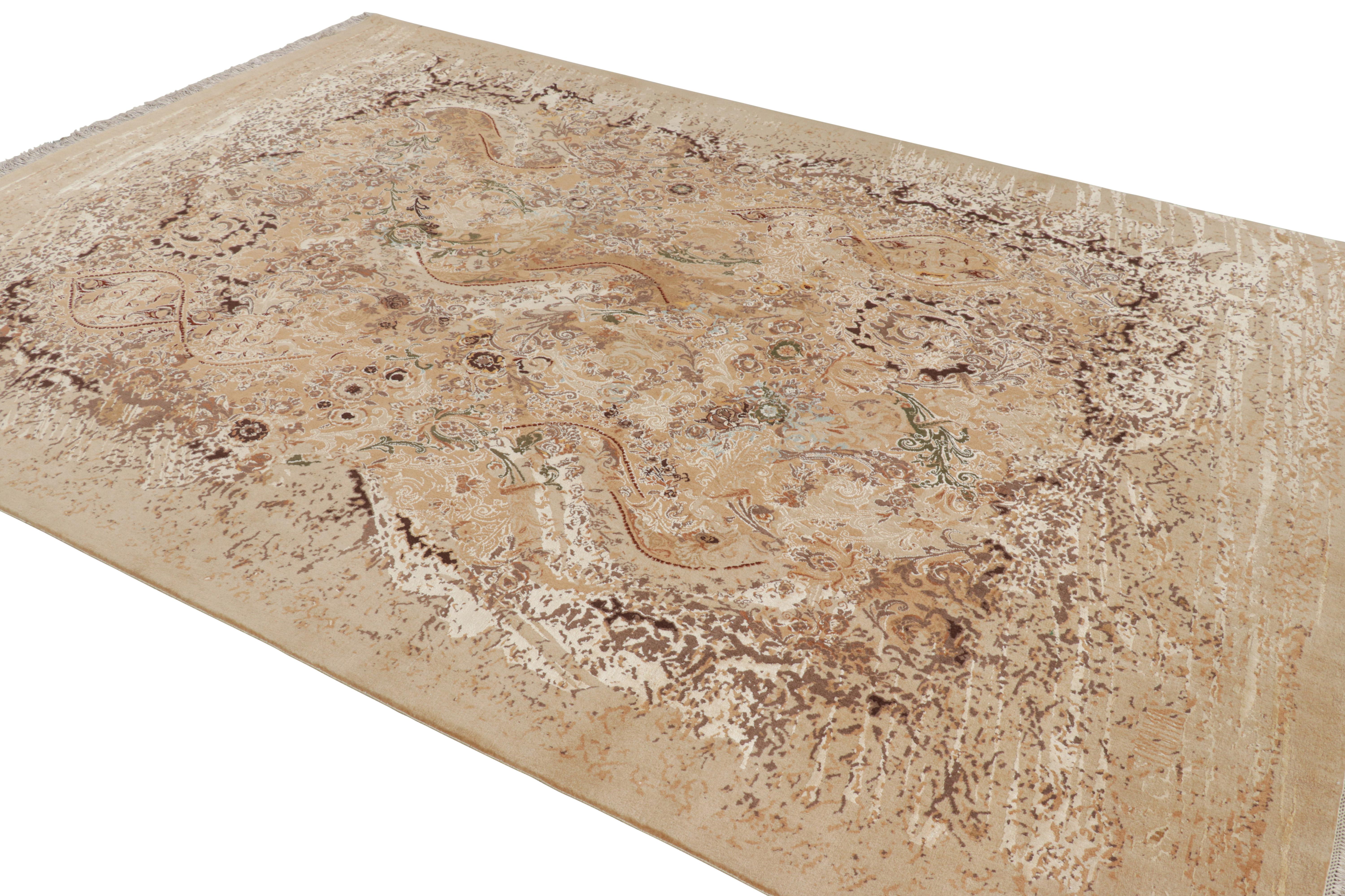Noué à la main Rug & Kilim's Modern Classics Rug in Beige-Brown with Floral & Abstract Patterns (tapis Modern Classics en beige et brun avec motifs floraux et abstraits) en vente