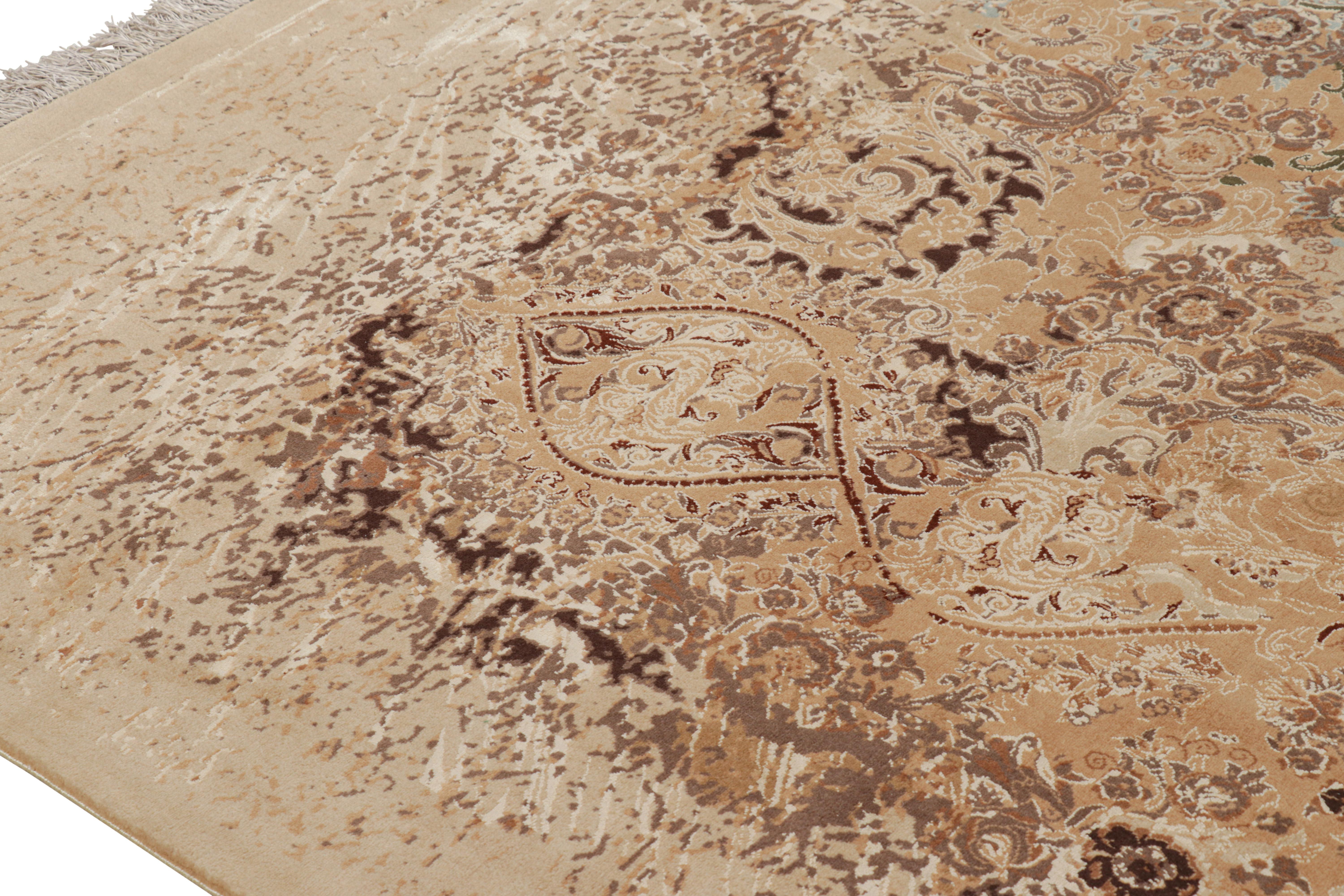 Contemporary Rug & Kilim’s Modern Classics Rug in Beige-Brown with Floral & Abstract Patterns For Sale