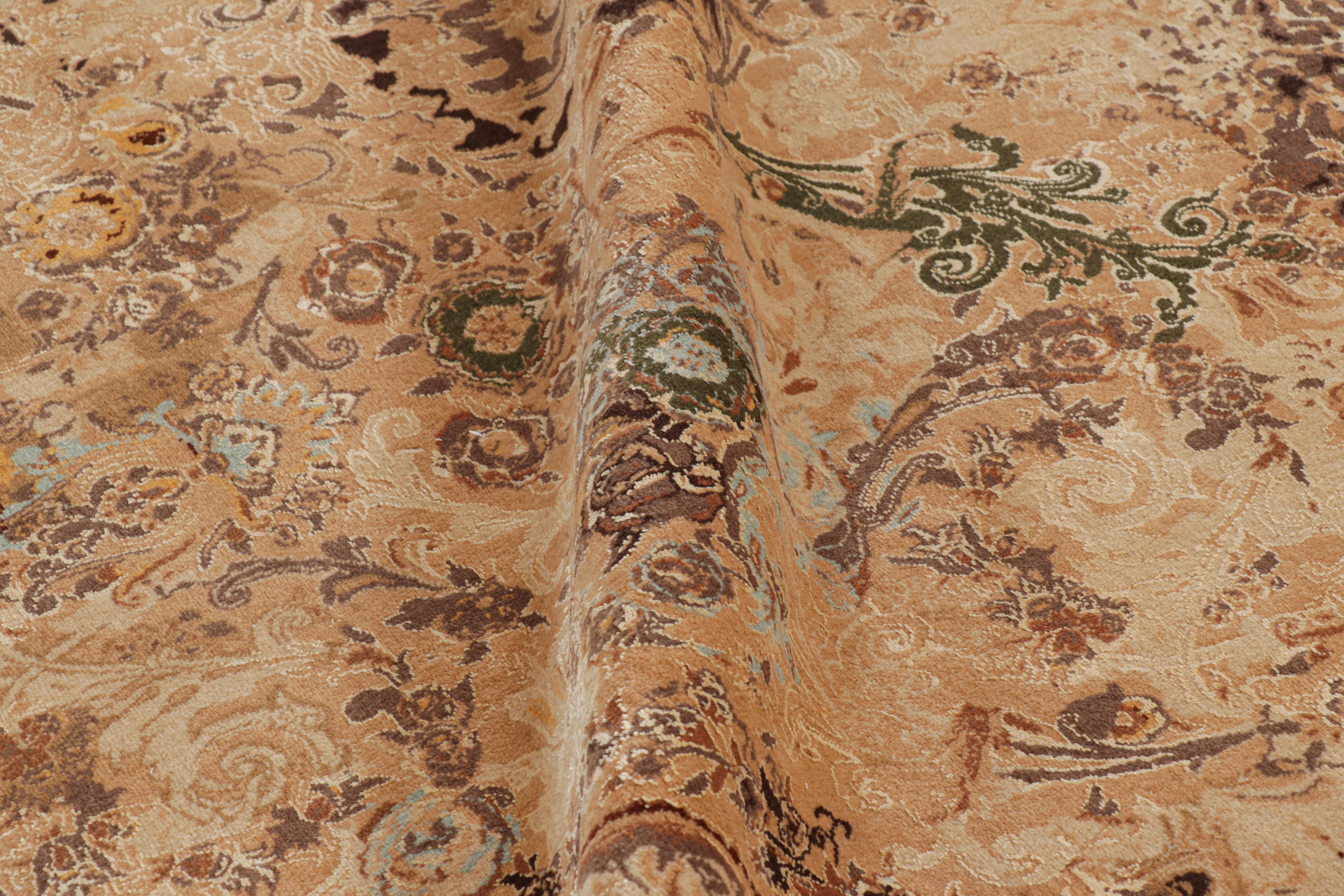 Wool Rug & Kilim’s Modern Classics Rug in Beige-Brown with Floral & Abstract Patterns For Sale