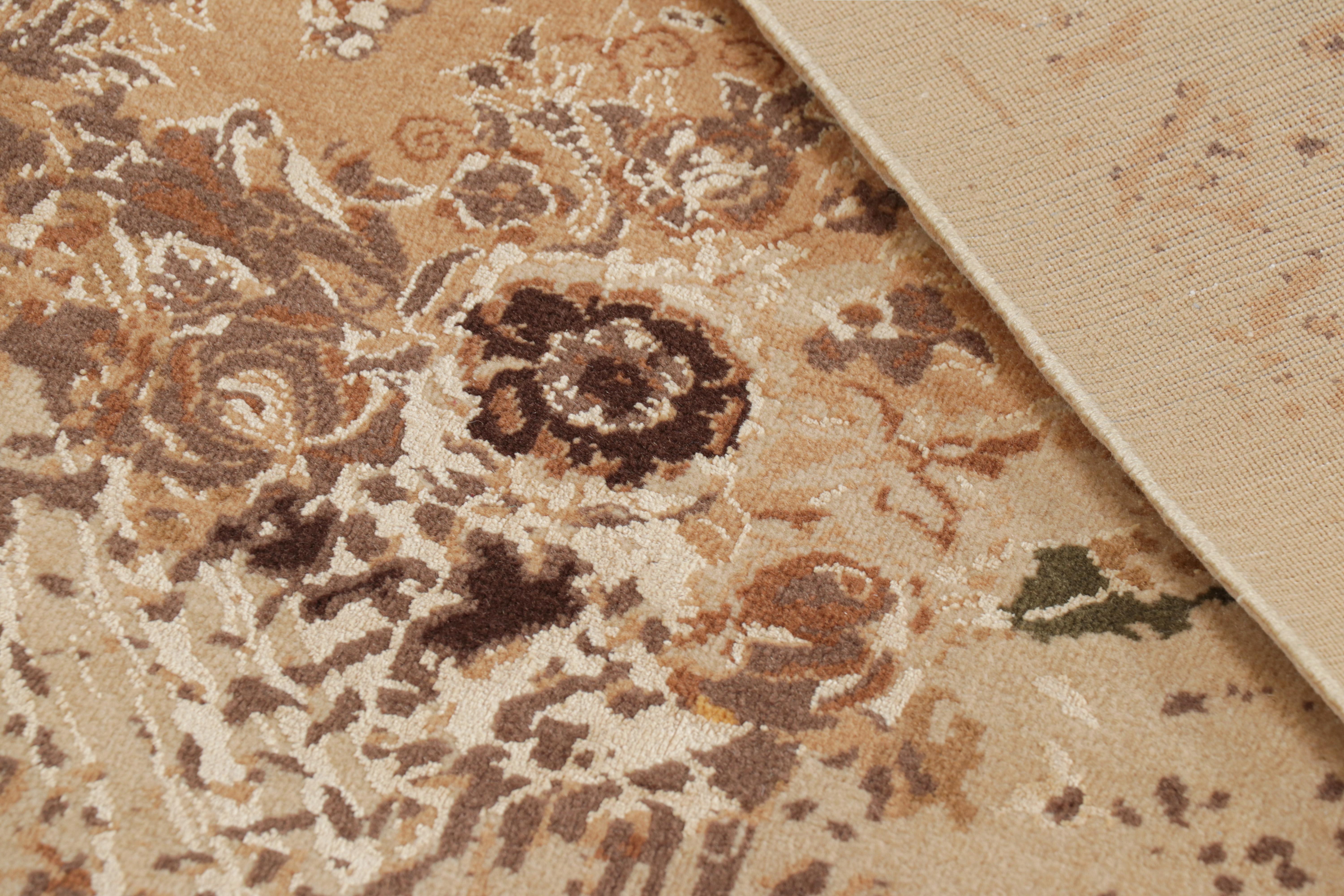 Rug & Kilim’s Modern Classics Rug in Beige-Brown with Floral & Abstract Patterns For Sale 1