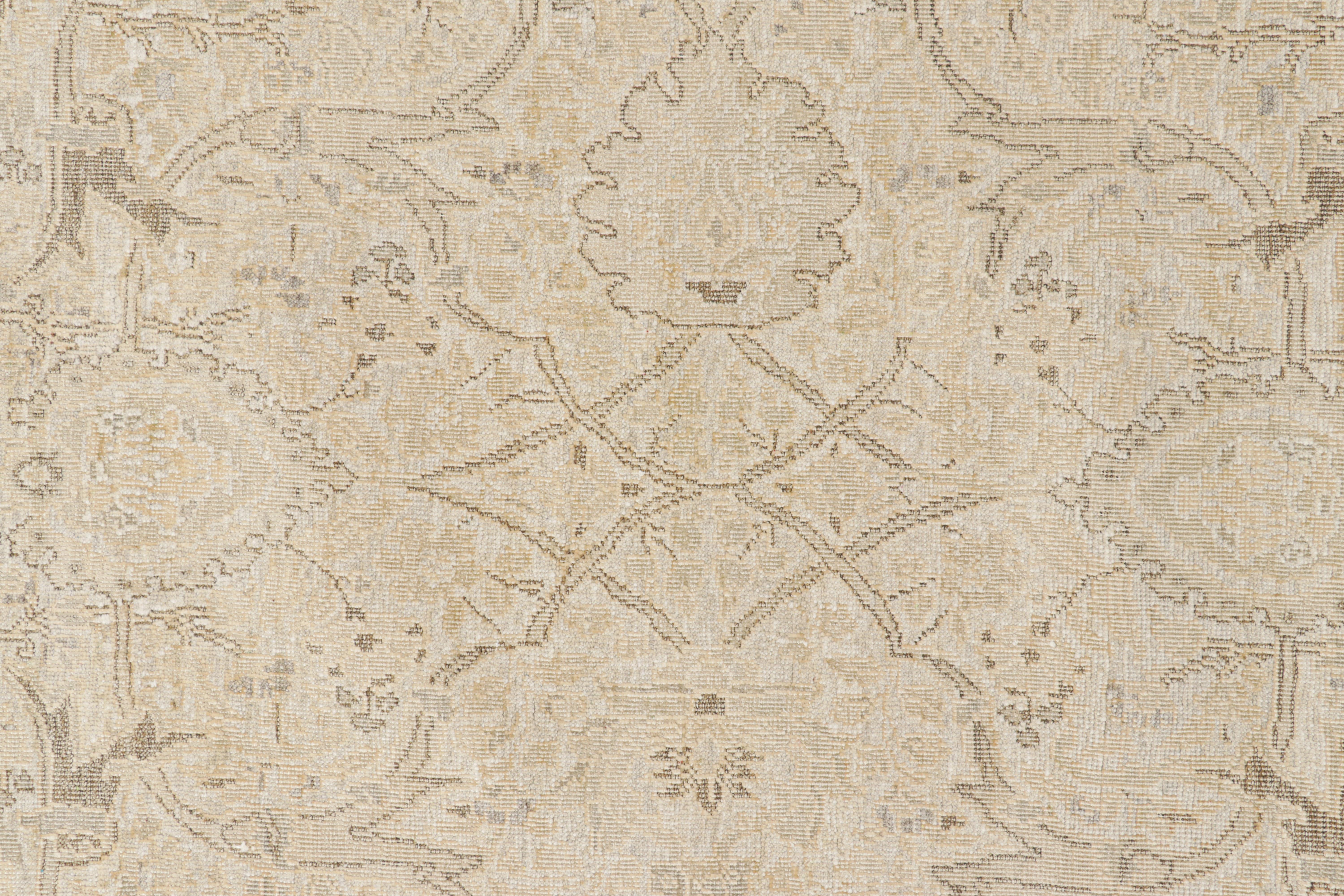 Indian Rug & Kilim’s Modern Classics Rug in Beige-Brown with Geometric & Floral Pattern For Sale