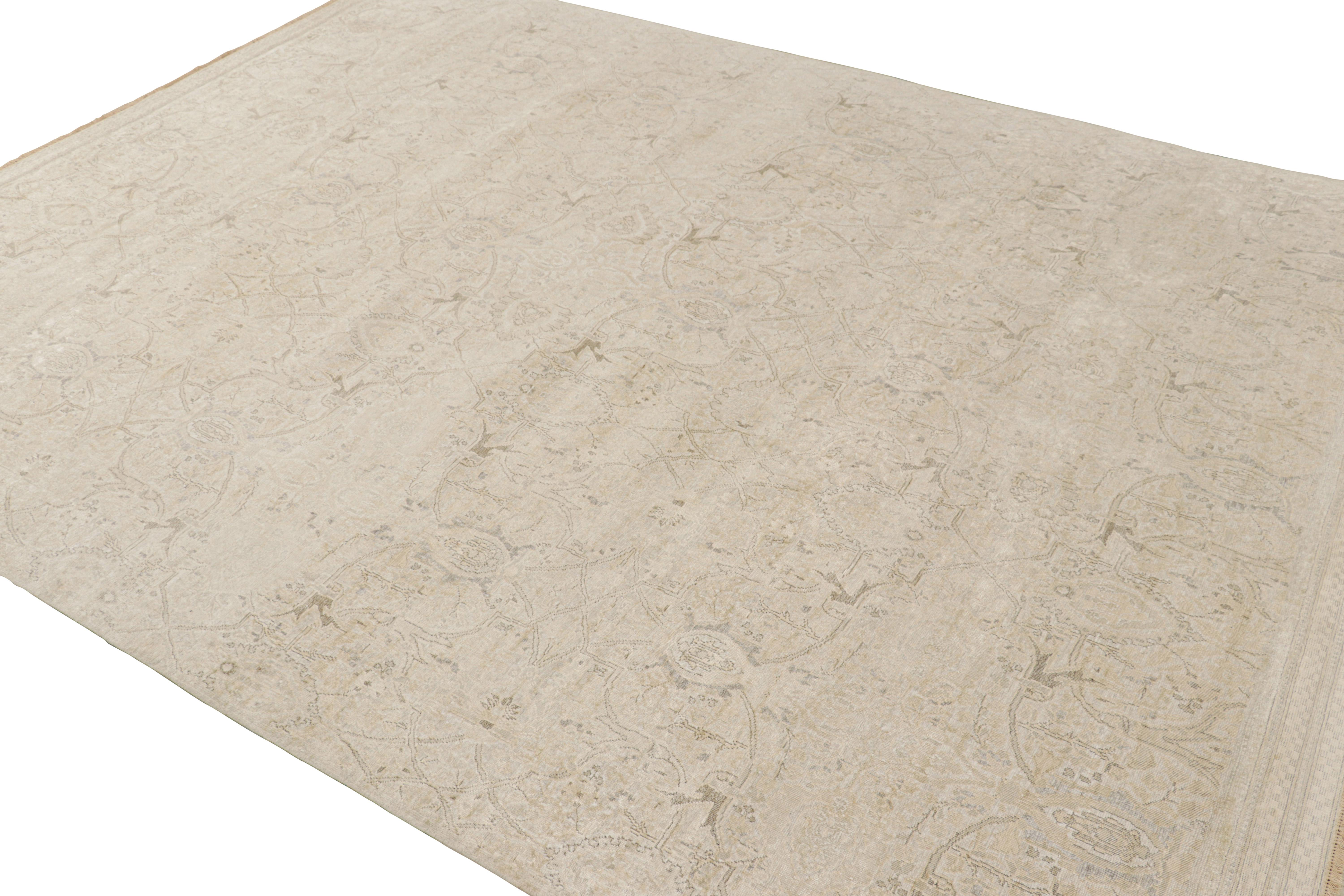 Hand-Knotted Rug & Kilim’s Modern Classics Rug in Beige-Brown with Geometric & Floral Pattern For Sale
