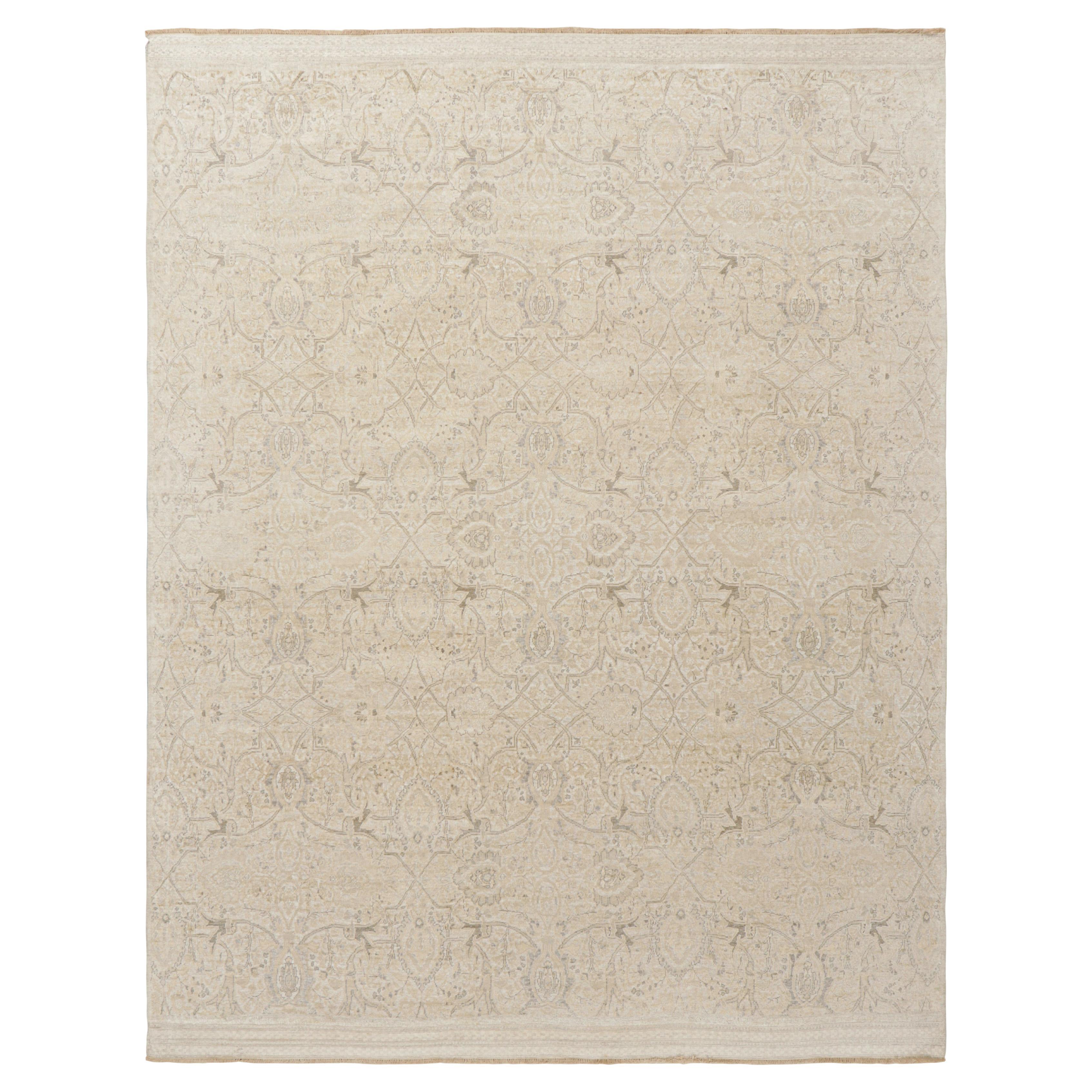 Rug & Kilim’s Modern Classics Rug in Beige-Brown with Geometric & Floral Pattern For Sale