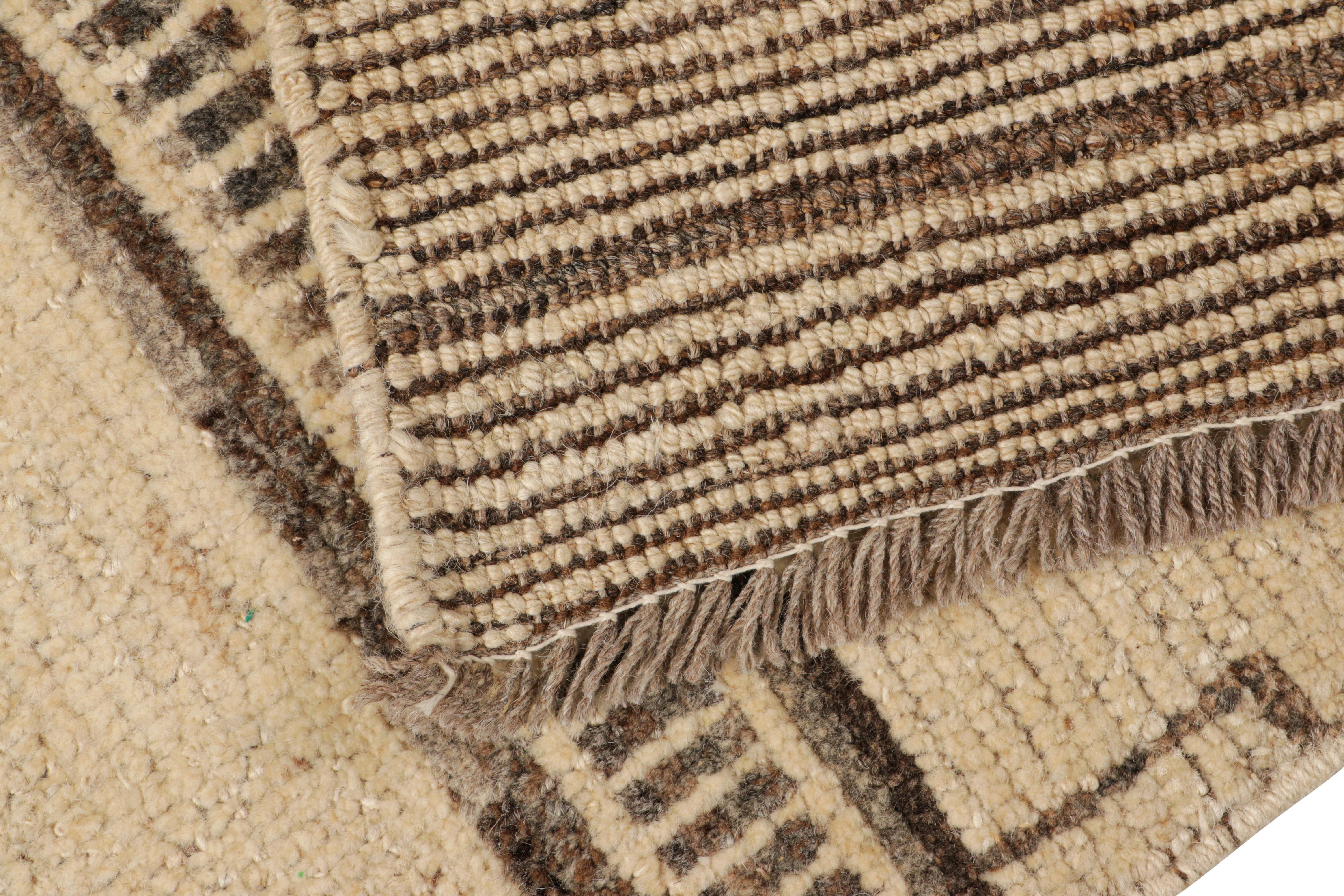 Wool Rug & Kilim’s Modern Classics Rug in Beige with Brown Geometric Patterns For Sale