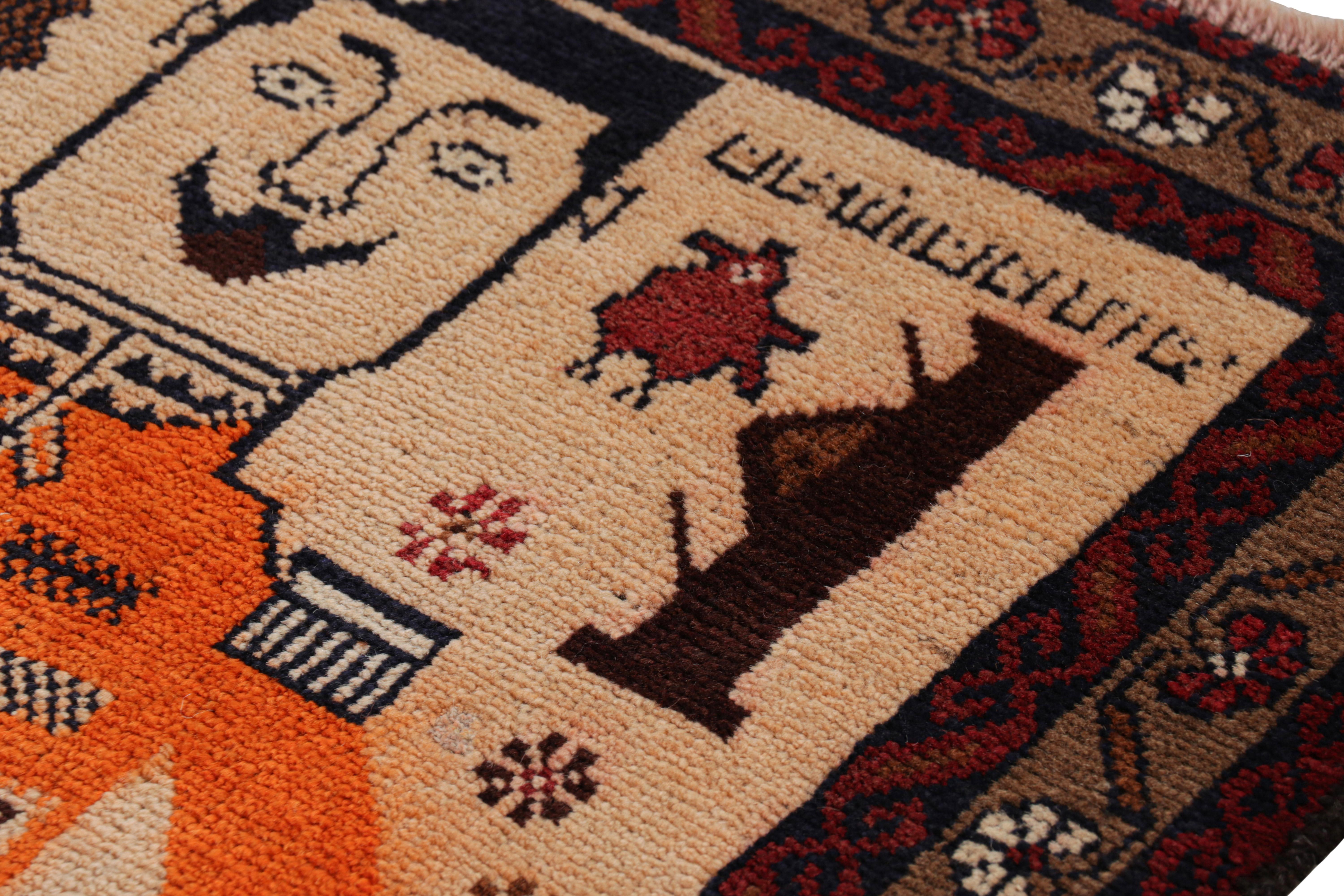 Tribal Rug & Kilim’s Modern Classics Rug in Beige with Human and Tank Pictorials For Sale