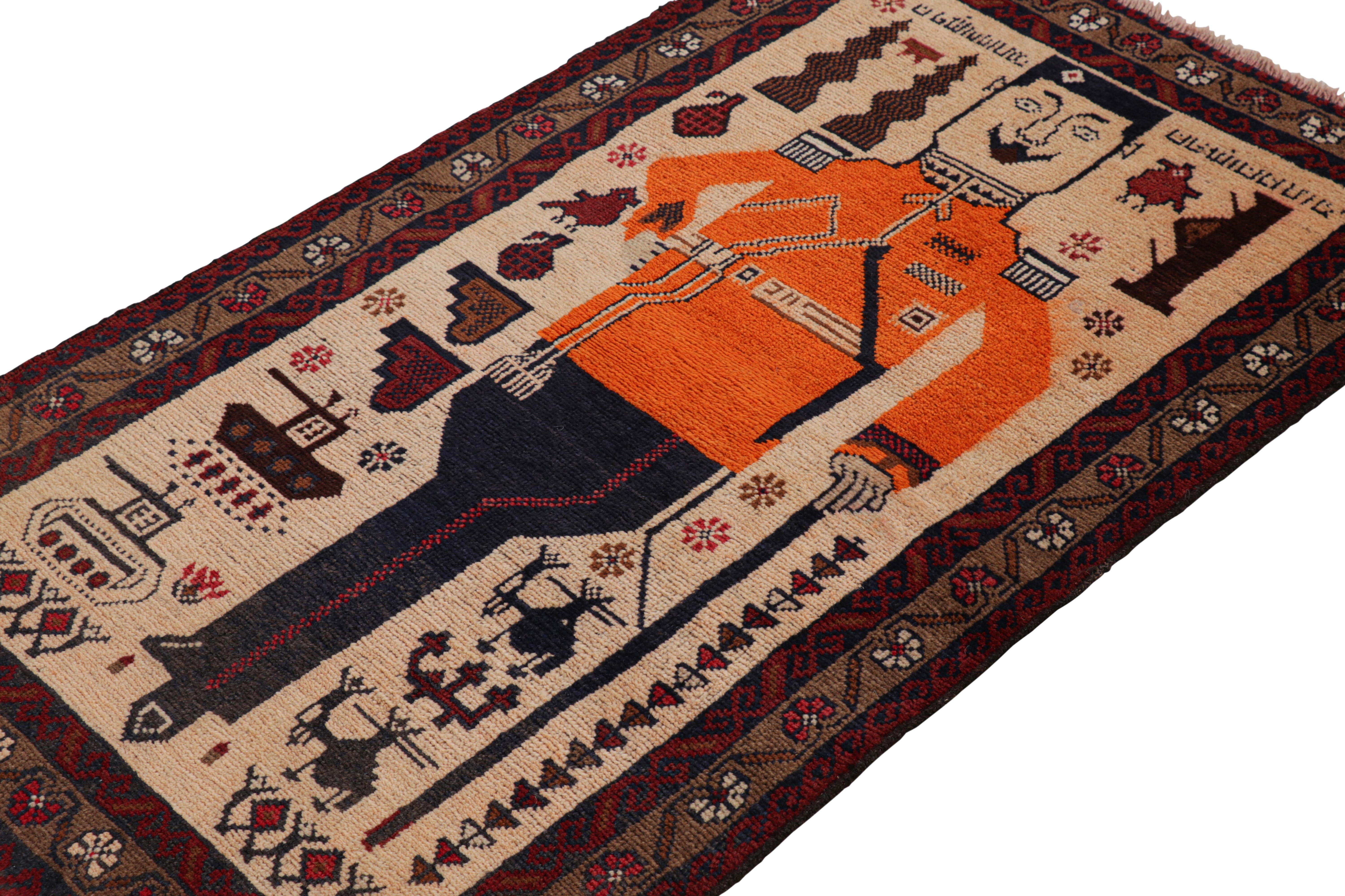 Afghan Rug & Kilim’s Modern Classics Rug in Beige with Human and Tank Pictorials For Sale