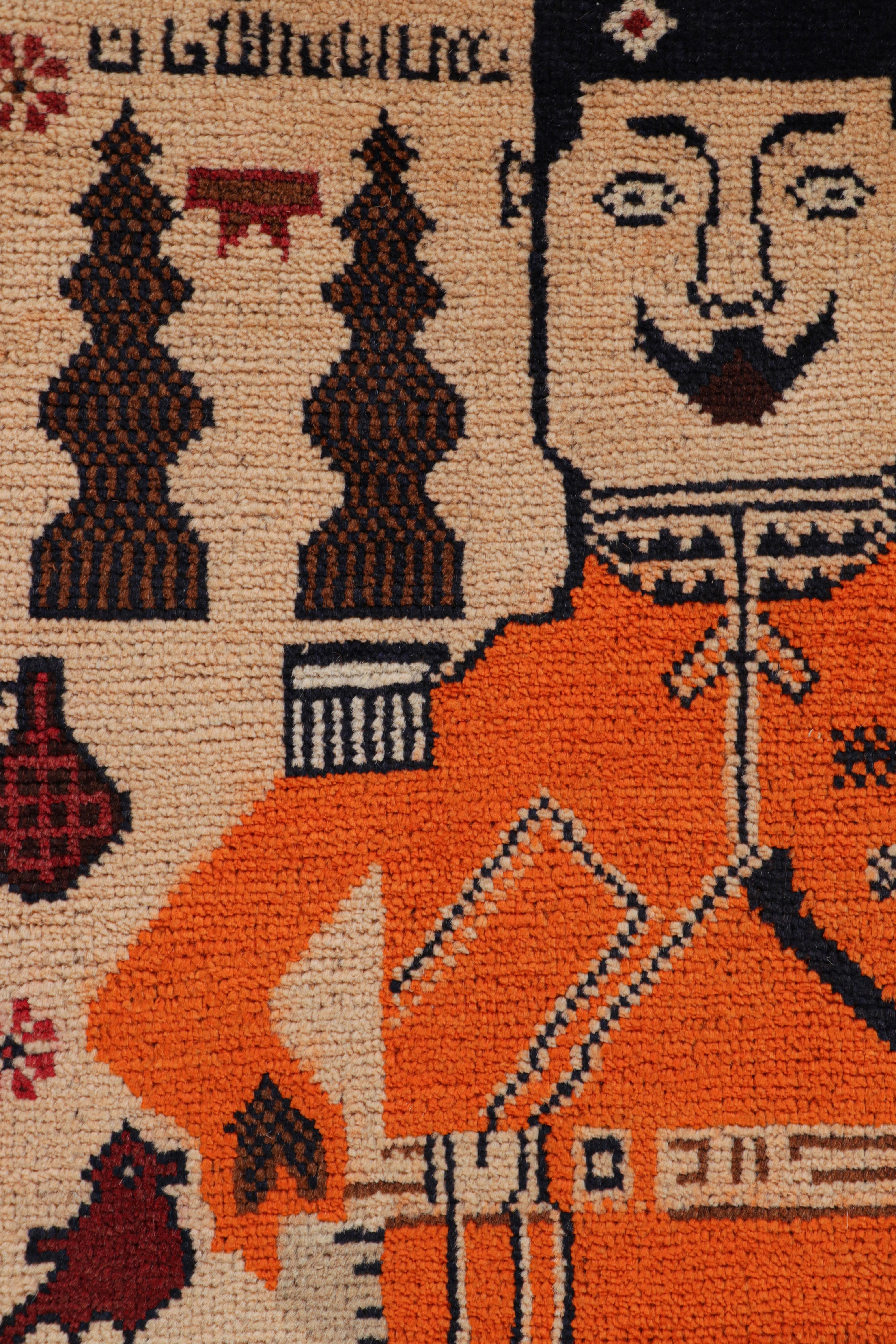 Rug & Kilim’s Modern Classics Rug in Beige with Human and Tank Pictorials In New Condition For Sale In Long Island City, NY