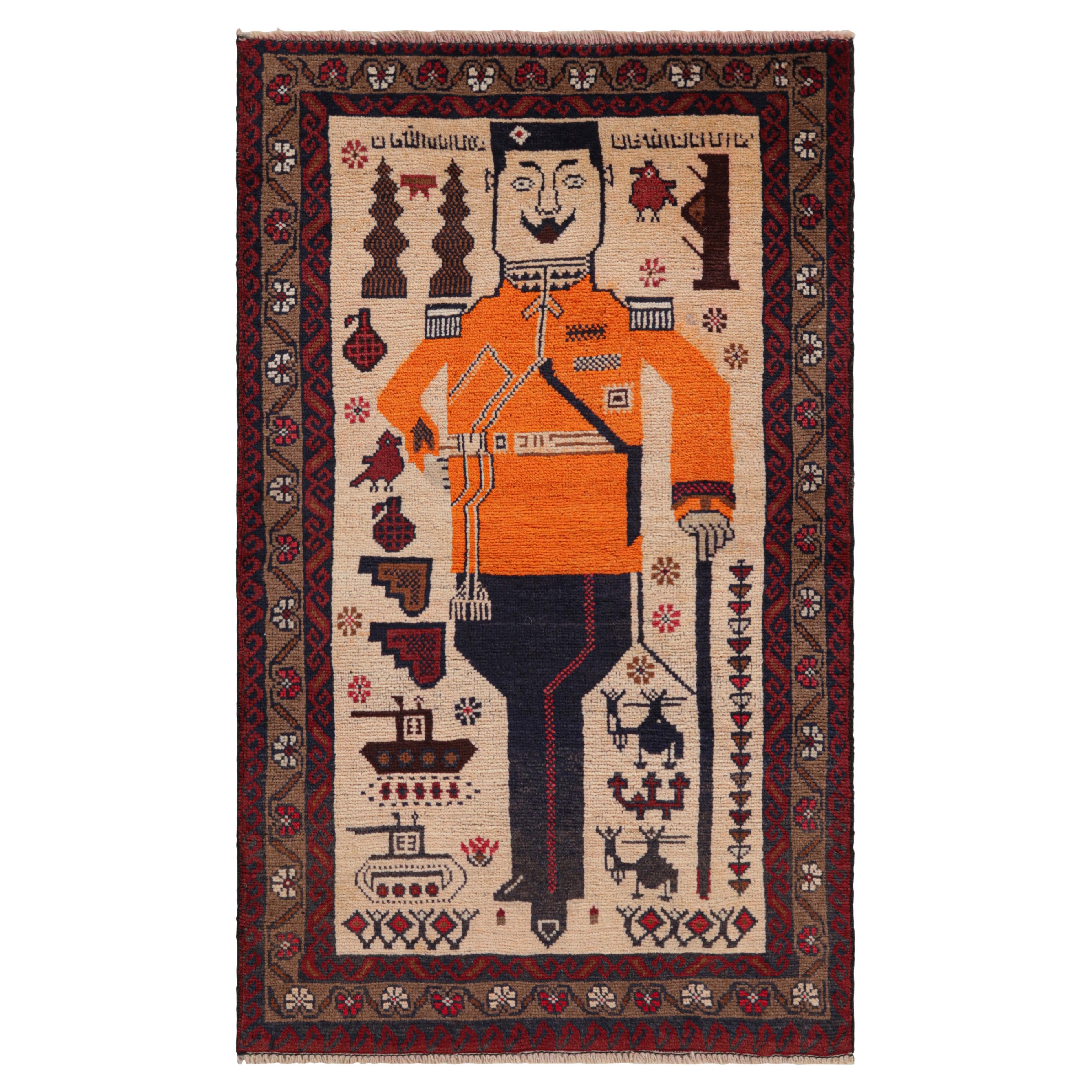 Rug & Kilim’s Modern Classics Rug in Beige with Human and Tank Pictorials