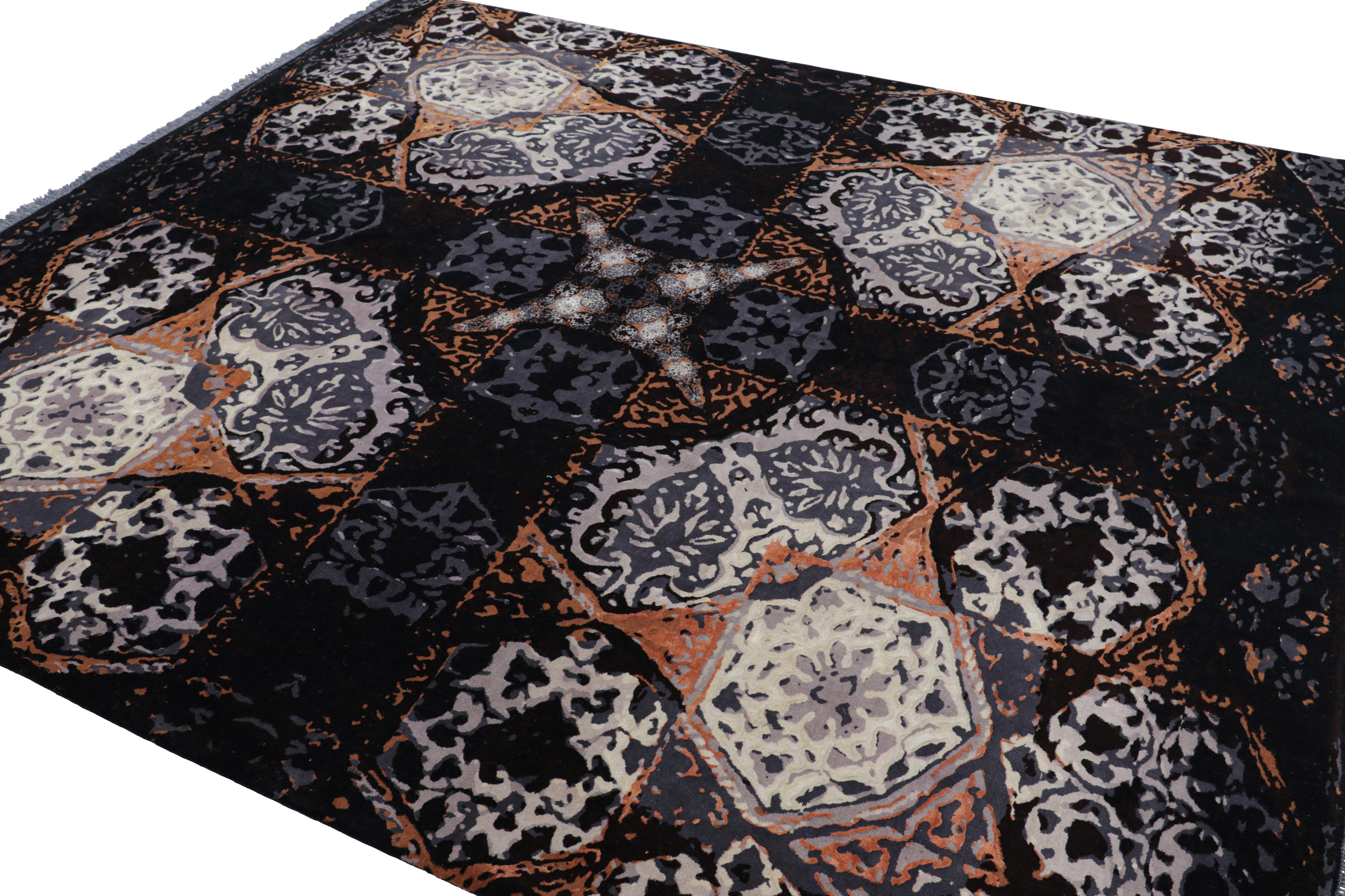 Rug & Kilim's Modern Classics Teppich in Schwarz mit geometrischen Mustern Khatam (Indisch) im Angebot