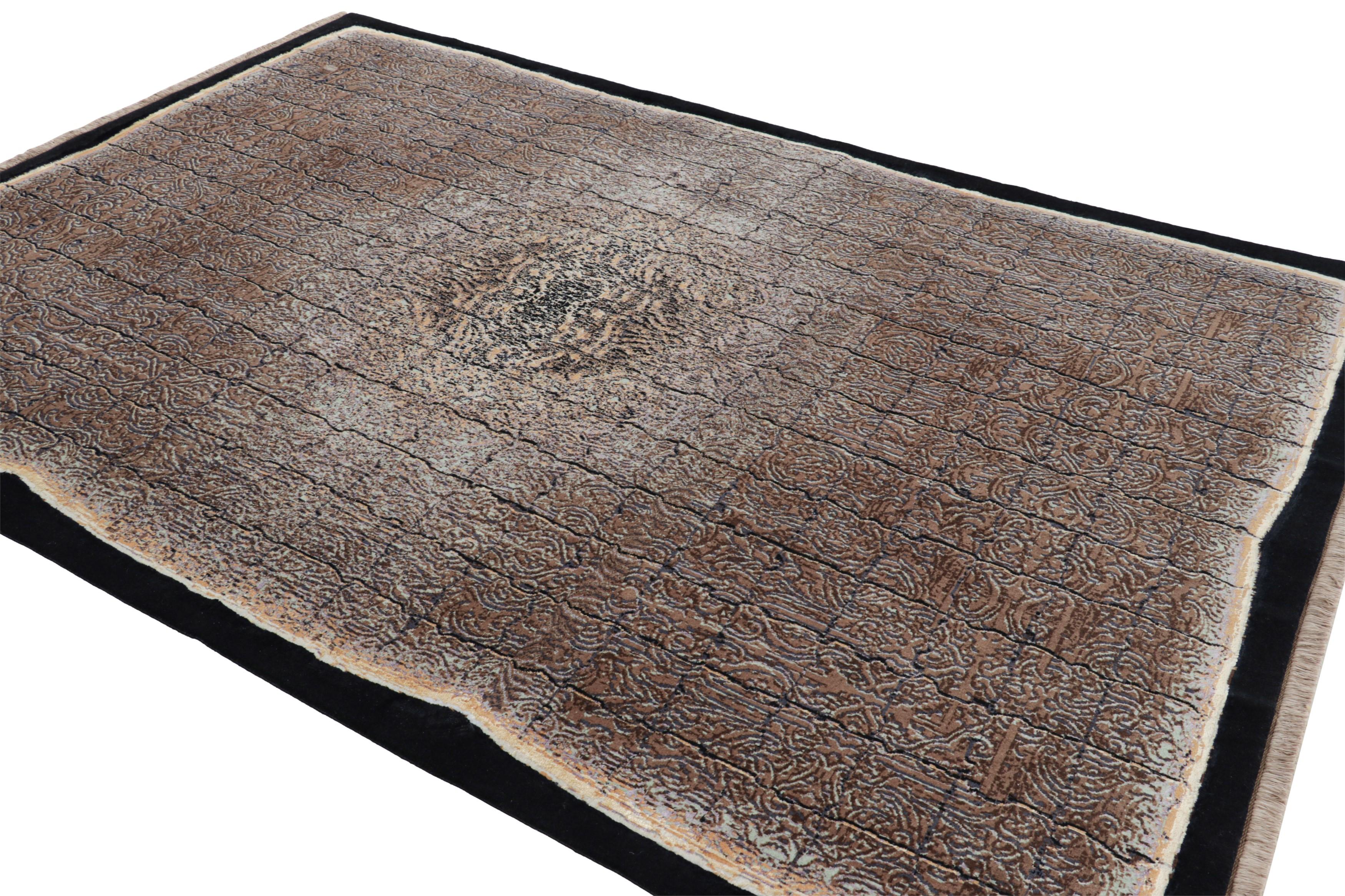 Indian Rug & Kilim’s Contemporary Rug In Brown With Geometric Patterns “Imperial Edict” For Sale