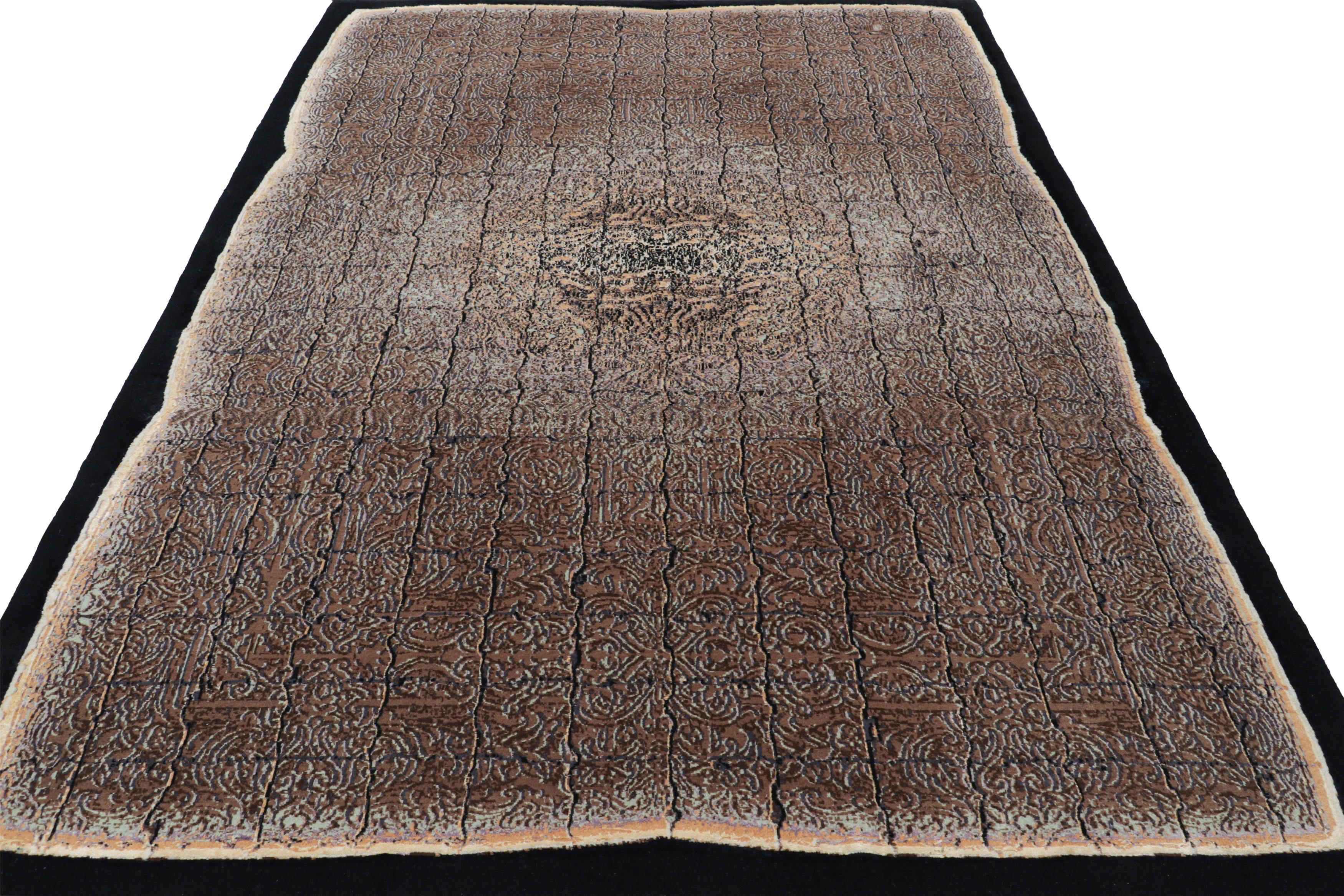 Hand-Knotted Rug & Kilim’s Contemporary Rug In Brown With Geometric Patterns “Imperial Edict” For Sale