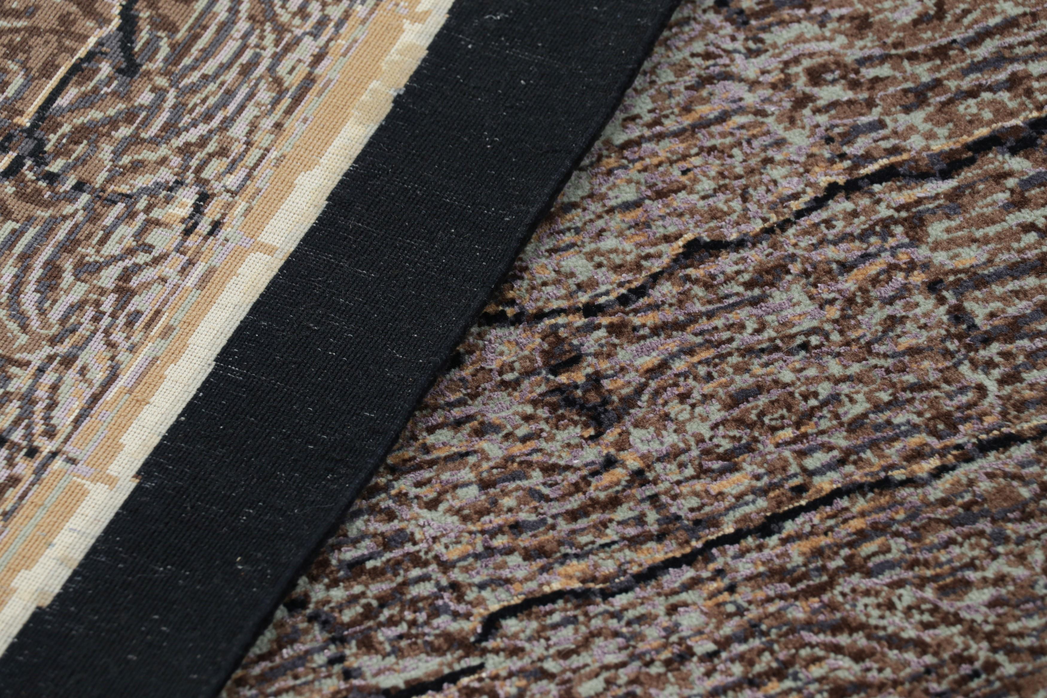 Wool Rug & Kilim’s Contemporary Rug In Brown With Geometric Patterns “Imperial Edict” For Sale