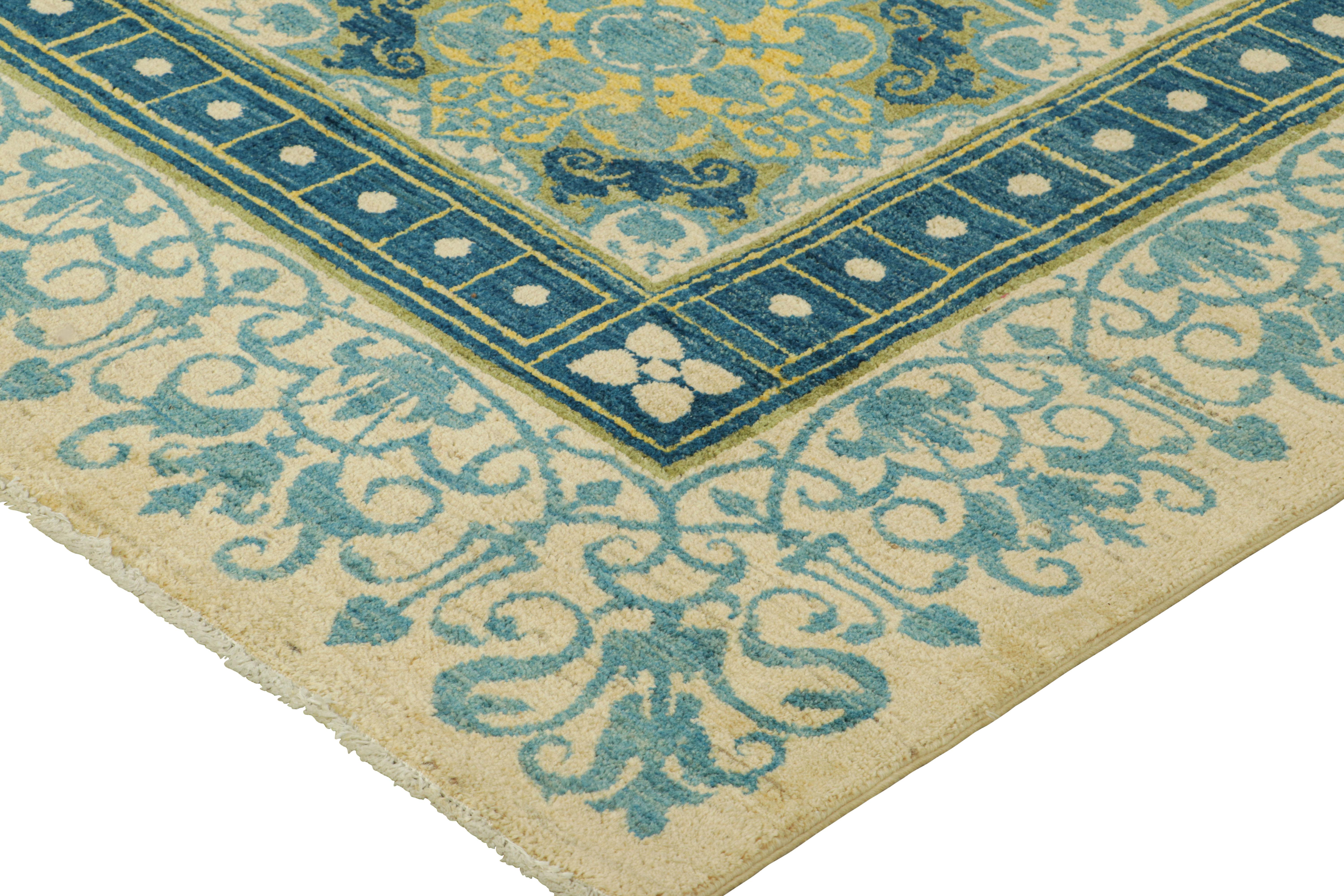 Rug & Kilim’s Modern Classics Rug in Cream, Blue & Yellow, with Floral Patterns In New Condition For Sale In Long Island City, NY