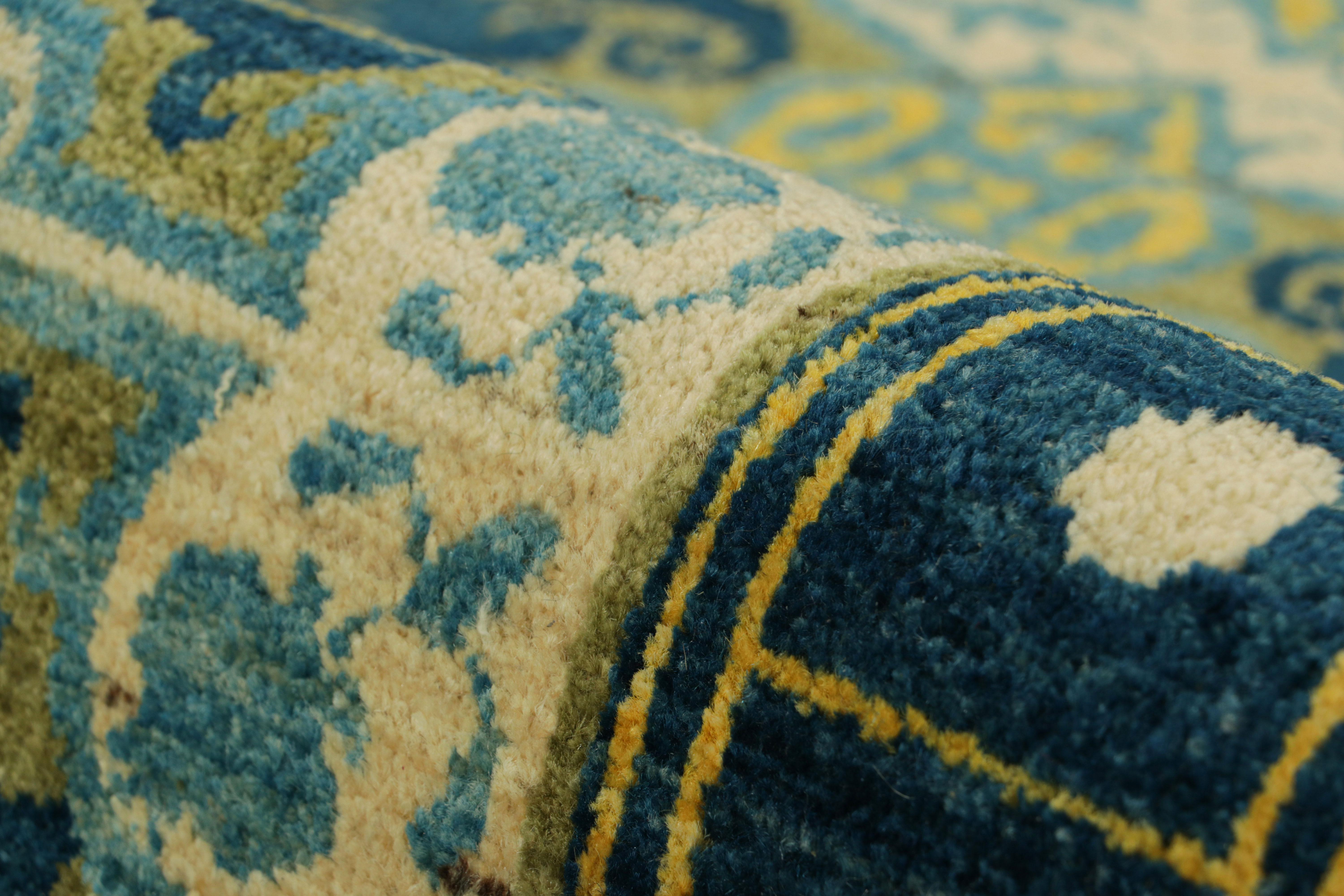 Wool Rug & Kilim’s Modern Classics Rug in Cream, Blue & Yellow, with Floral Patterns For Sale