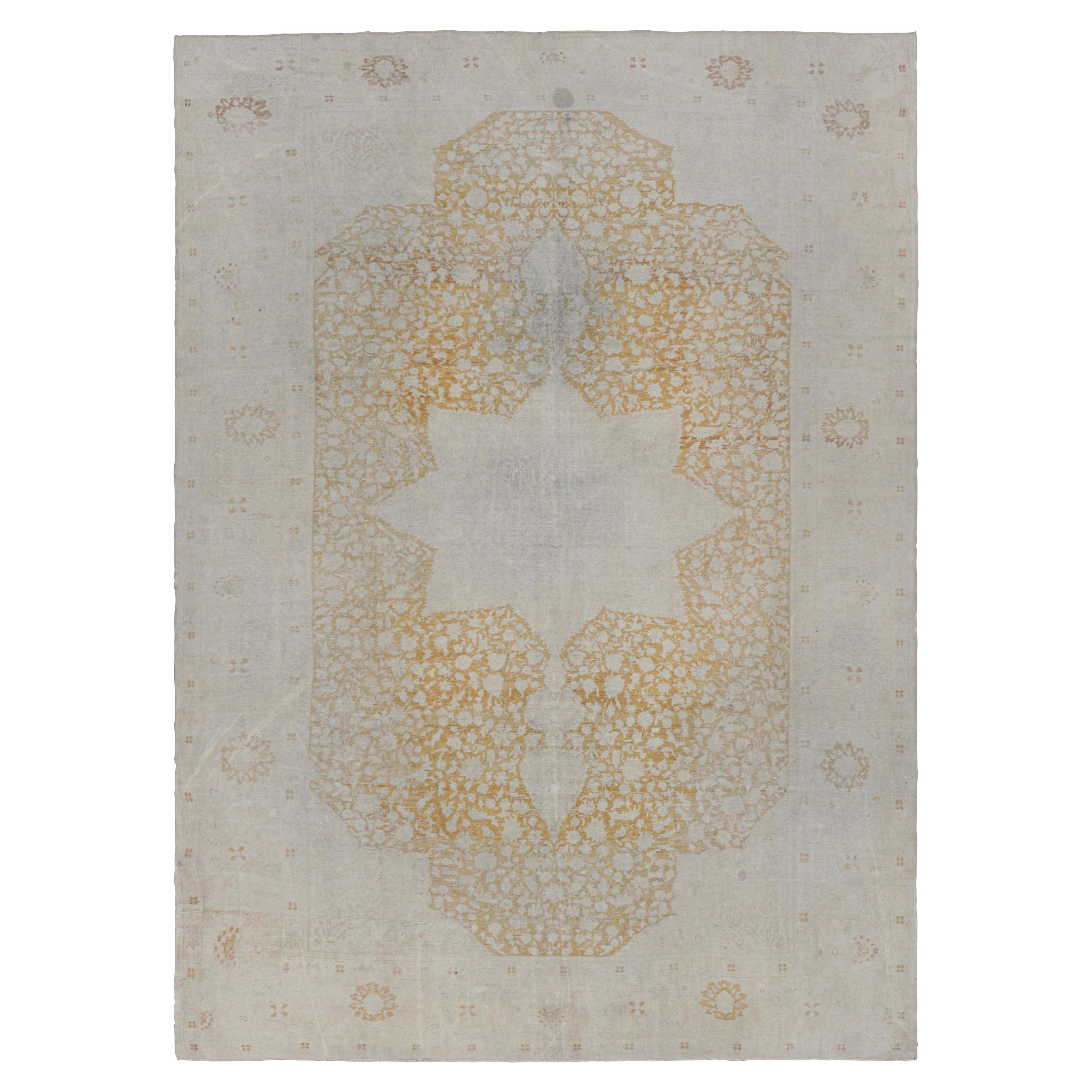 Rug & Kilim’s Modern Classics Rug in Gold and White Tones with Medallion For Sale