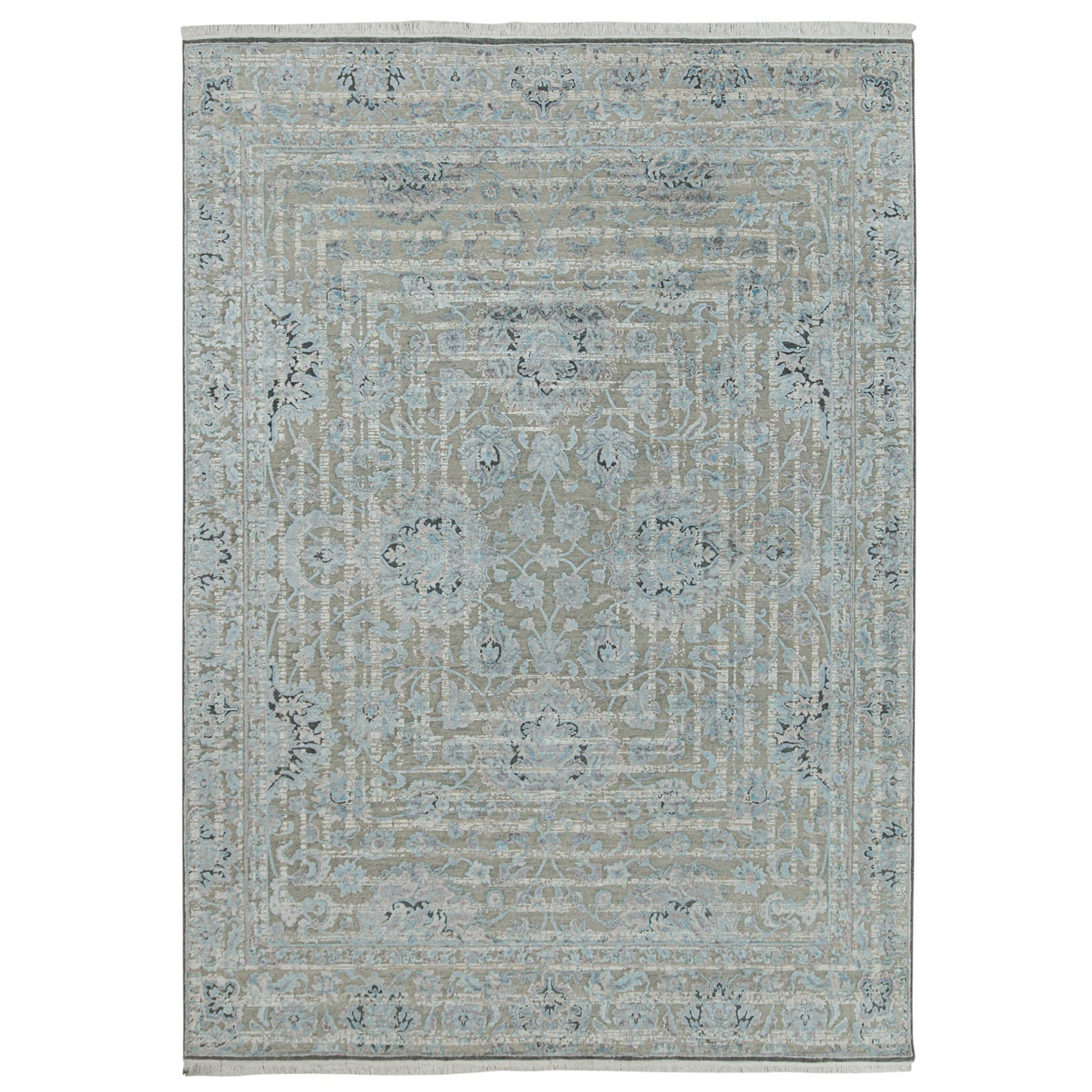Rug & Kilim’s Modern Classics Rug in Gray With Blue Floral Patterns
