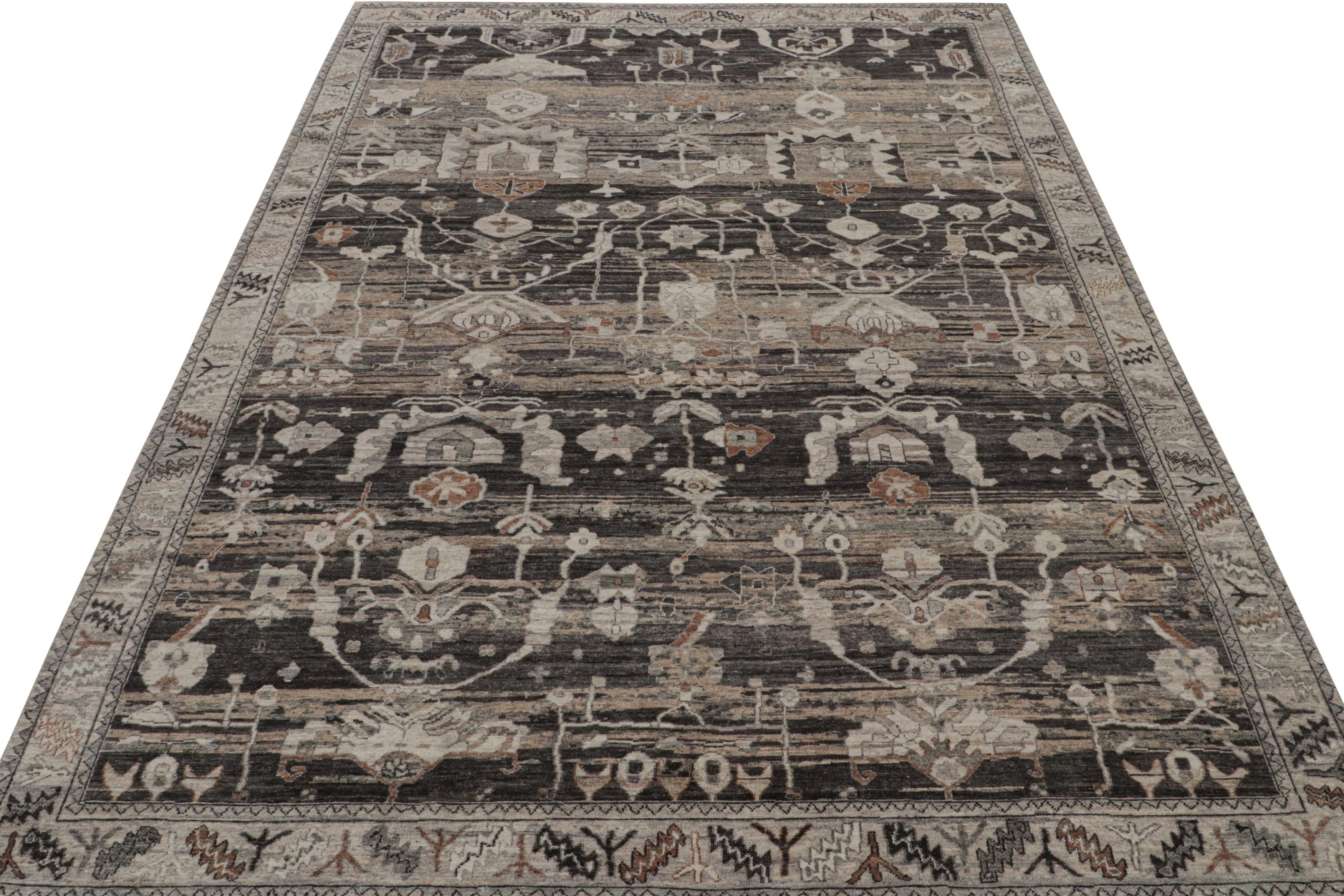 Turkish Rug & Kilim’s Modern Classics rug in Gray with Geometric Floral Patterns For Sale