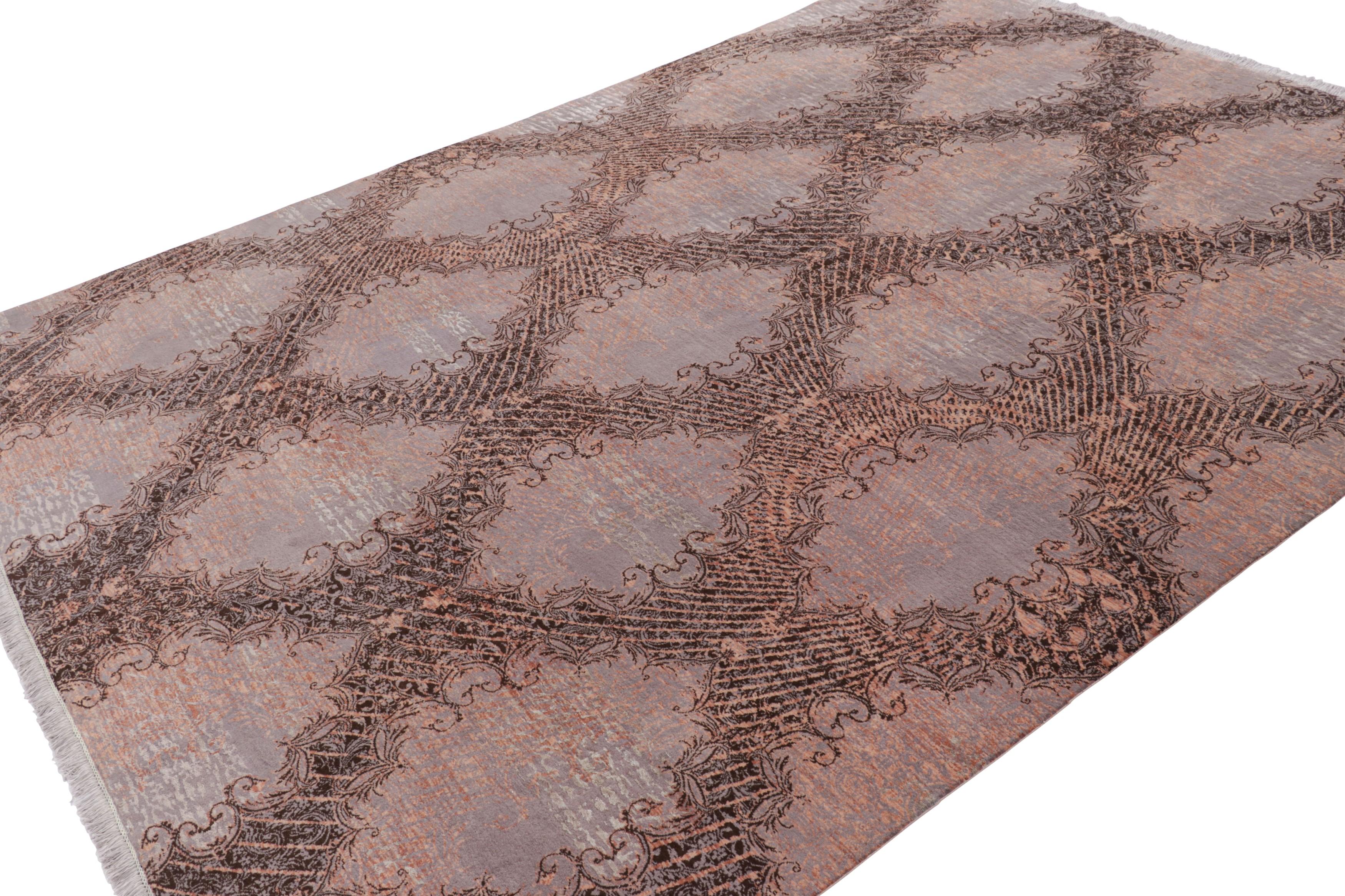 Indiano Tappeto Modern Classics di Rug & Kilim, medaglioni color malva con tralicci rosa 