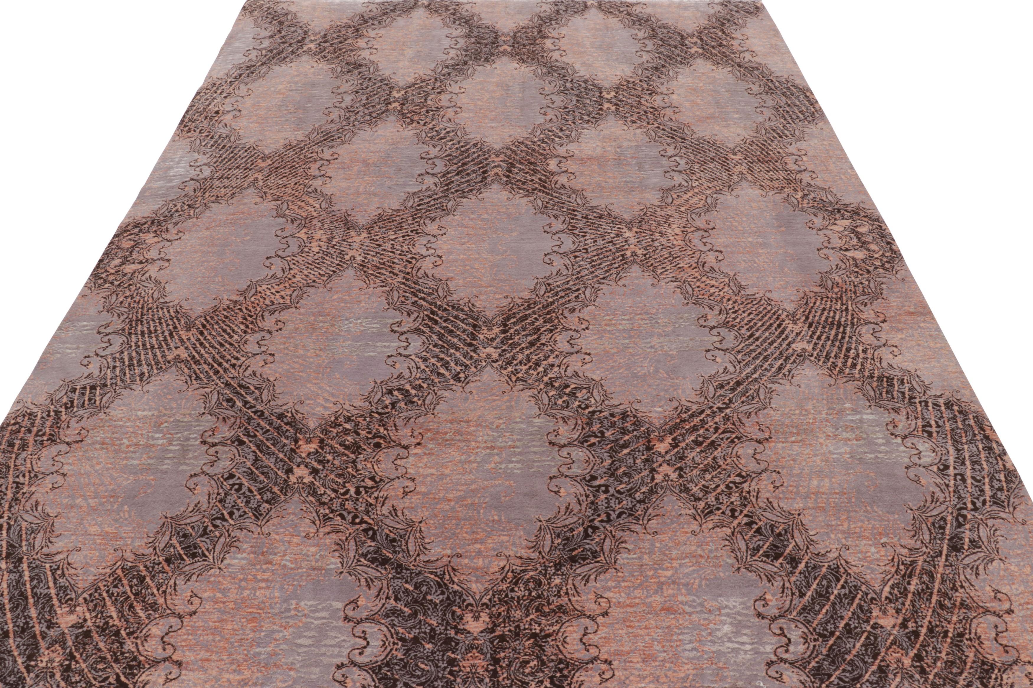 Annodato a mano Tappeto Modern Classics di Rug & Kilim, medaglioni color malva con tralicci rosa 