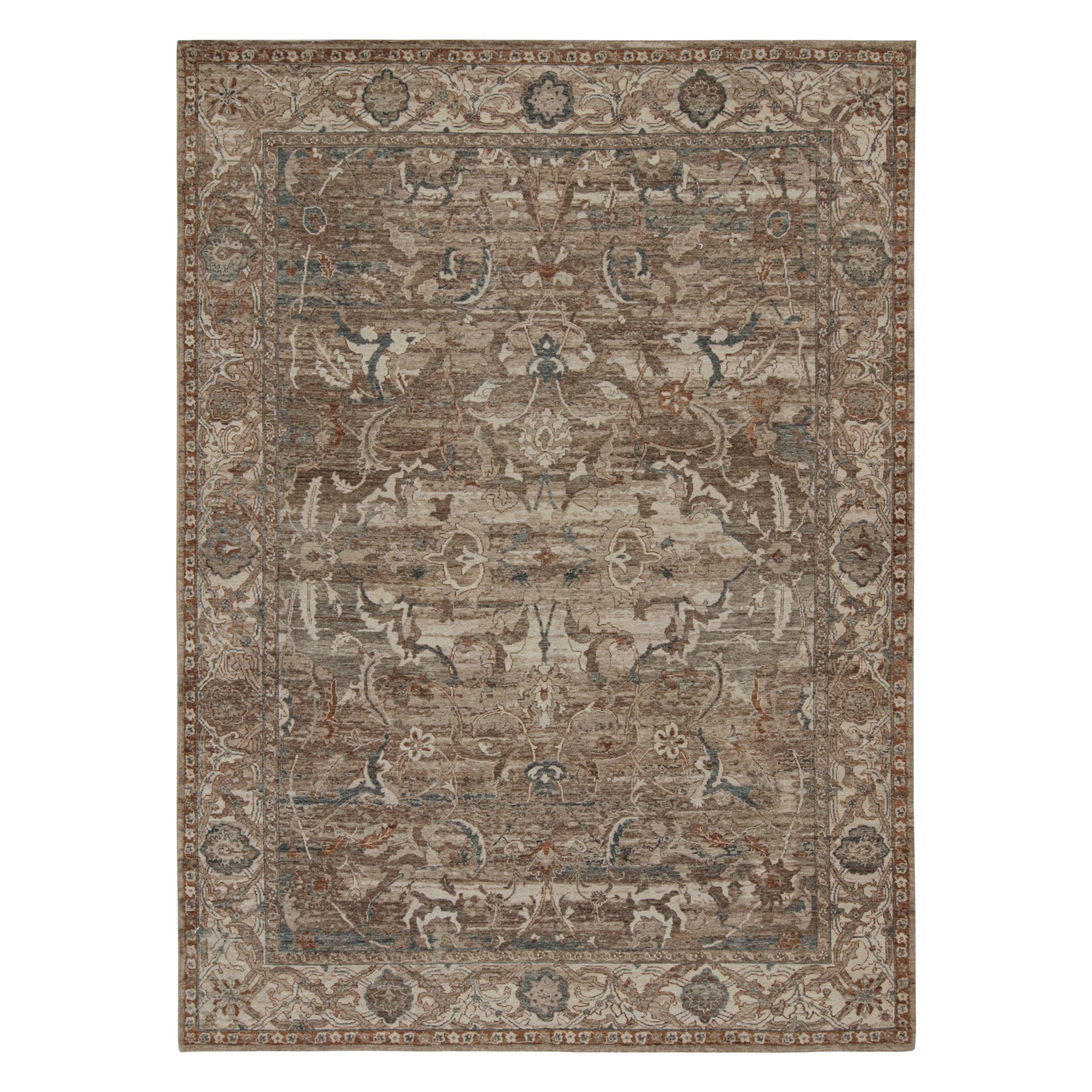 Tappeto Modern Classics di Rug & Kilim con motivi floreali beige-marrone e blu navy