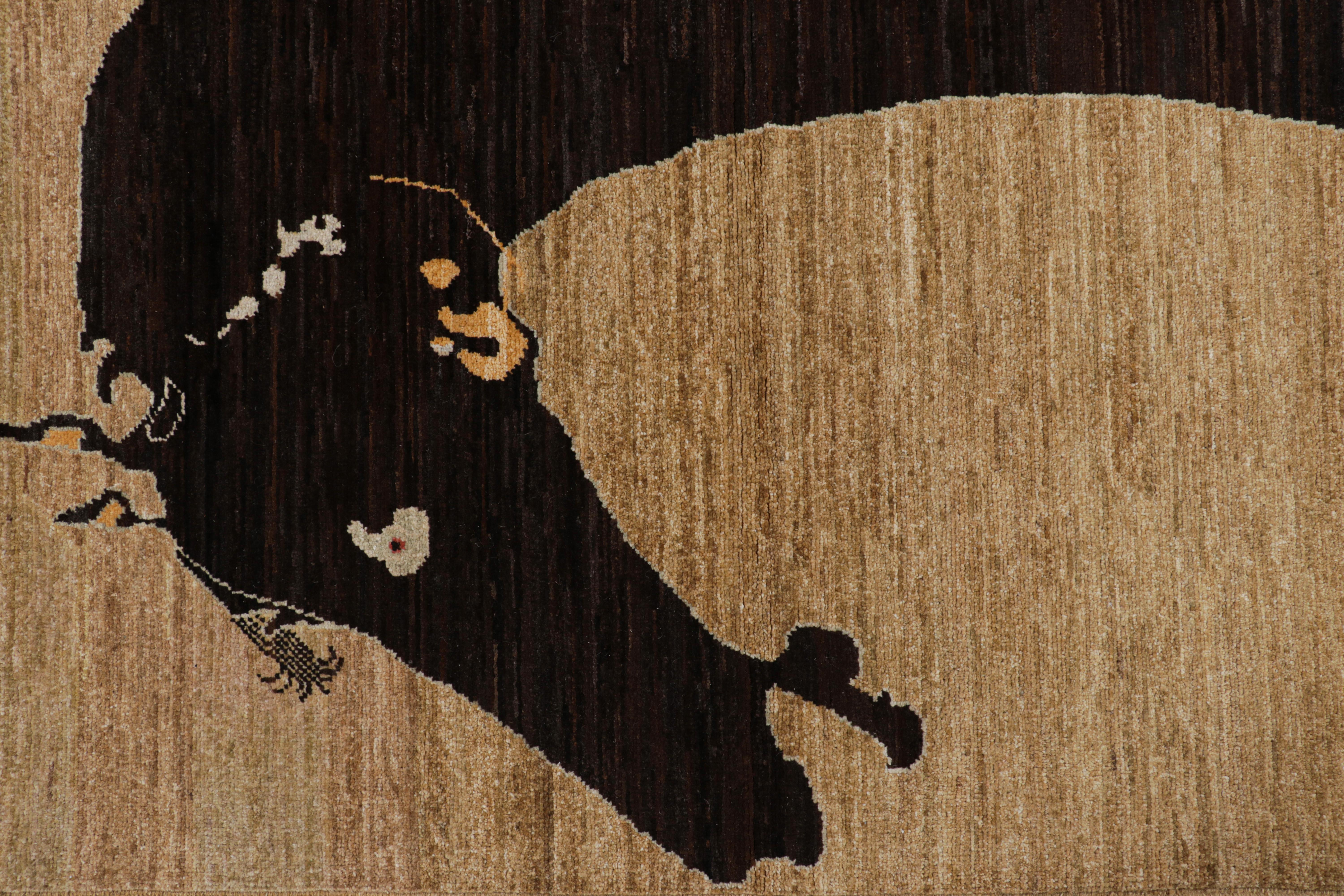 Afghan Rug & Kilim’s Modern Classics Rug with Black, White, and Gold Horse Pictorials For Sale
