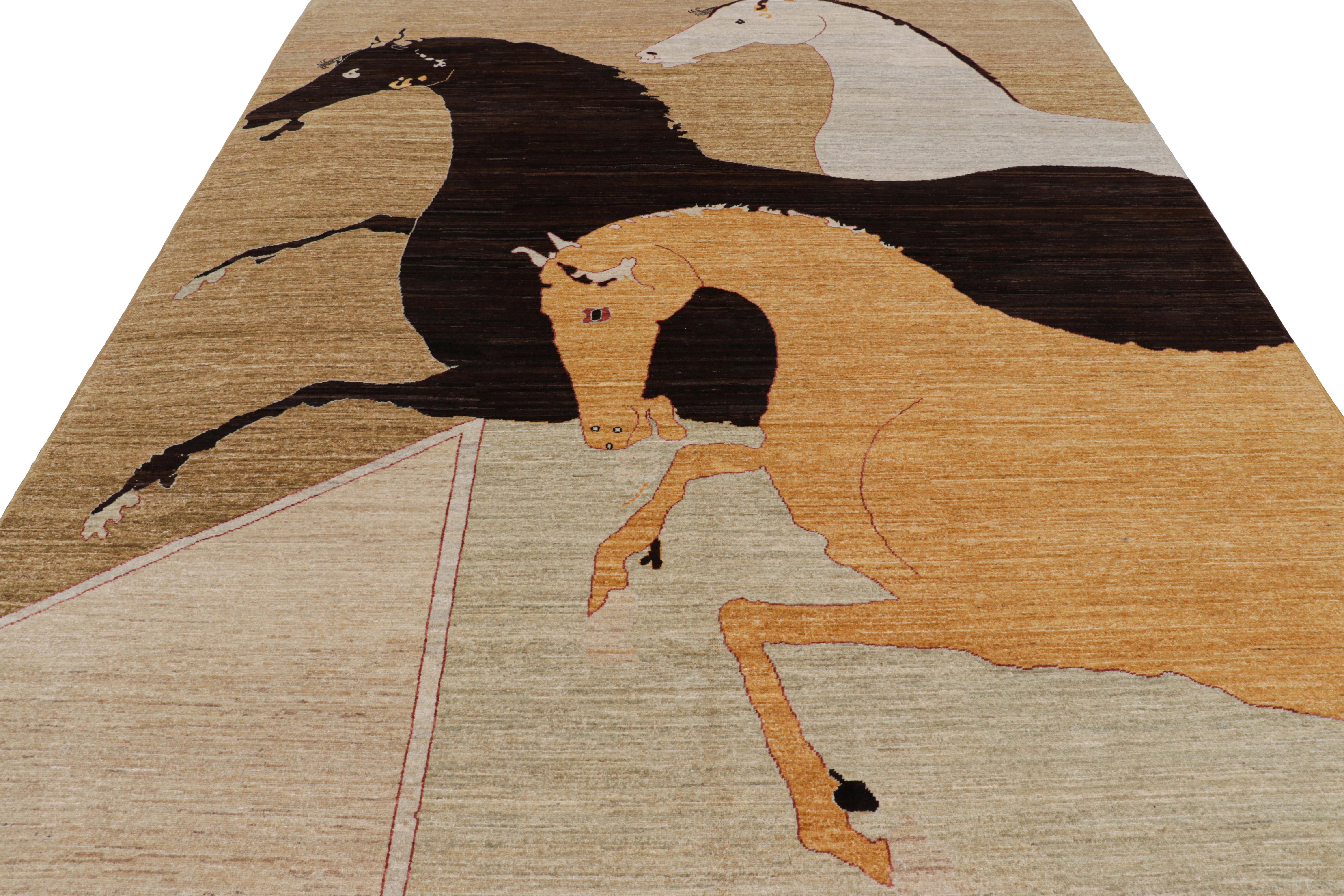 Hand-Knotted Rug & Kilim’s Modern Classics Rug with Black, White, and Gold Horse Pictorials For Sale