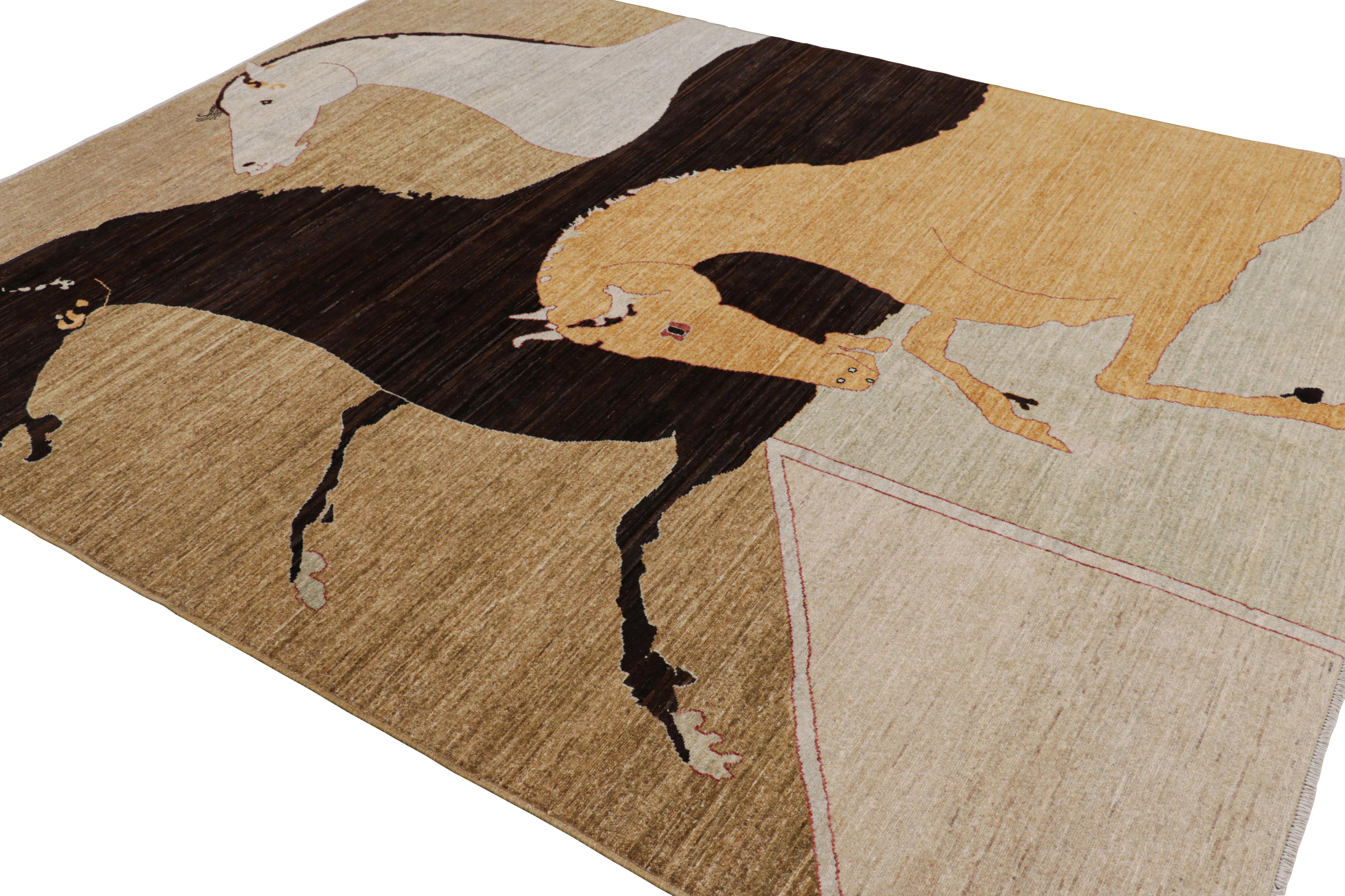Rug & Kilim’s Modern Classics Rug with Black, White, and Gold Horse Pictorials In New Condition For Sale In Long Island City, NY