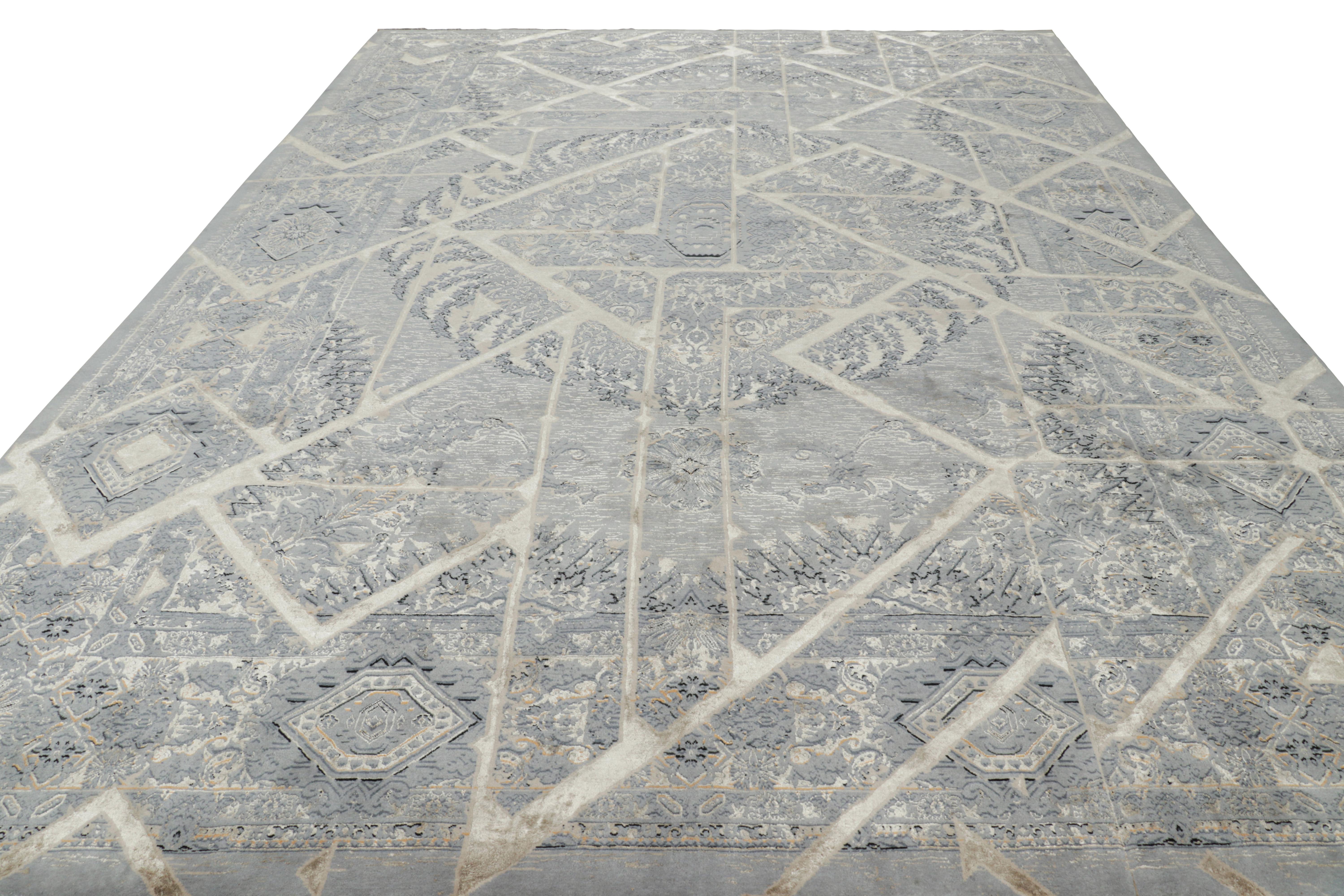 Rug & Kilim's Contemporary Teppich mit grauen Medaillons und geometrischen Mustern Kian (Indisch) im Angebot