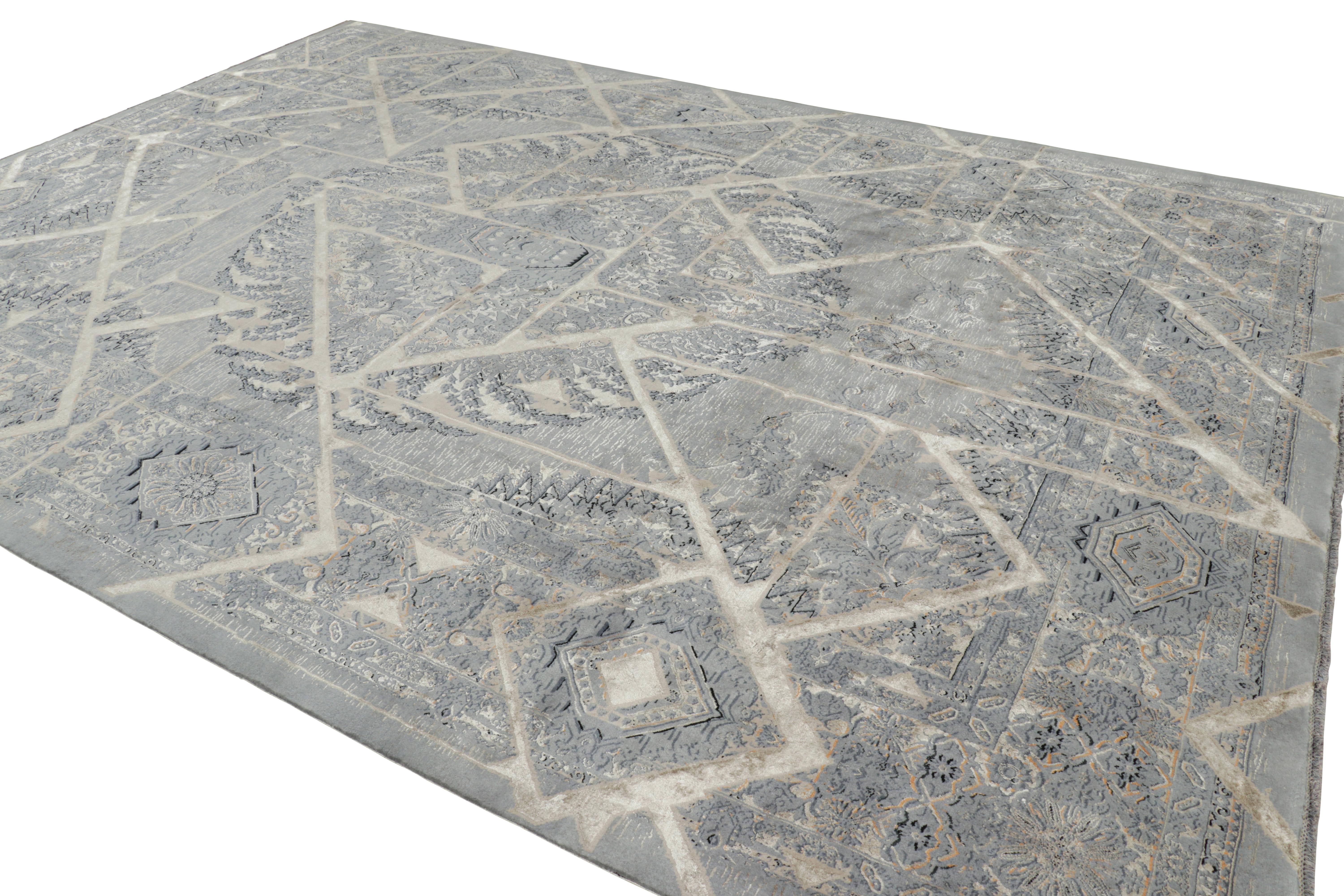 Rug & Kilim's Contemporary Teppich mit grauen Medaillons und geometrischen Mustern Kian (Handgeknüpft) im Angebot
