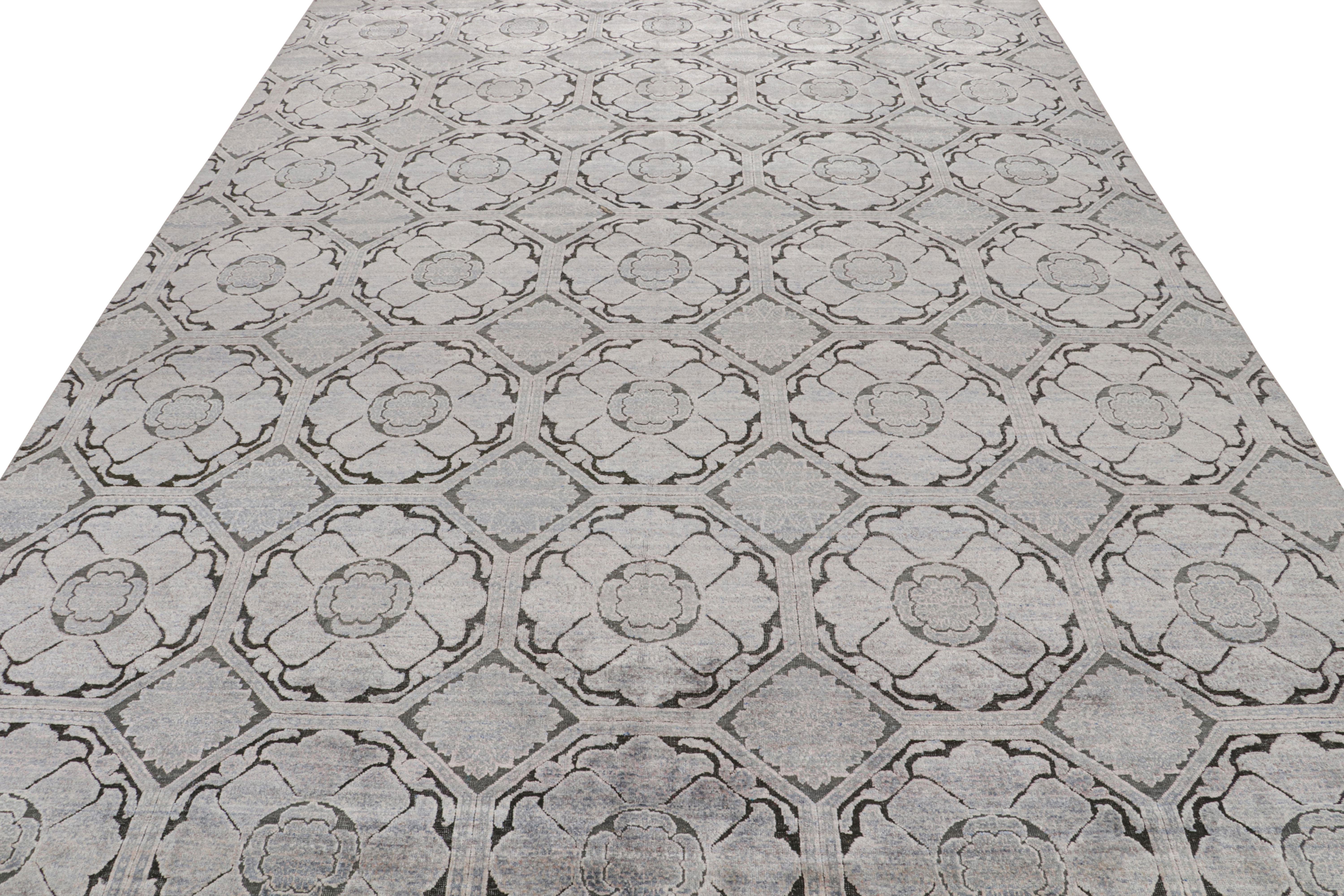Indian Rug & Kilim’s Modern Classics Rug With Silver-Gray and Blue Medallions For Sale