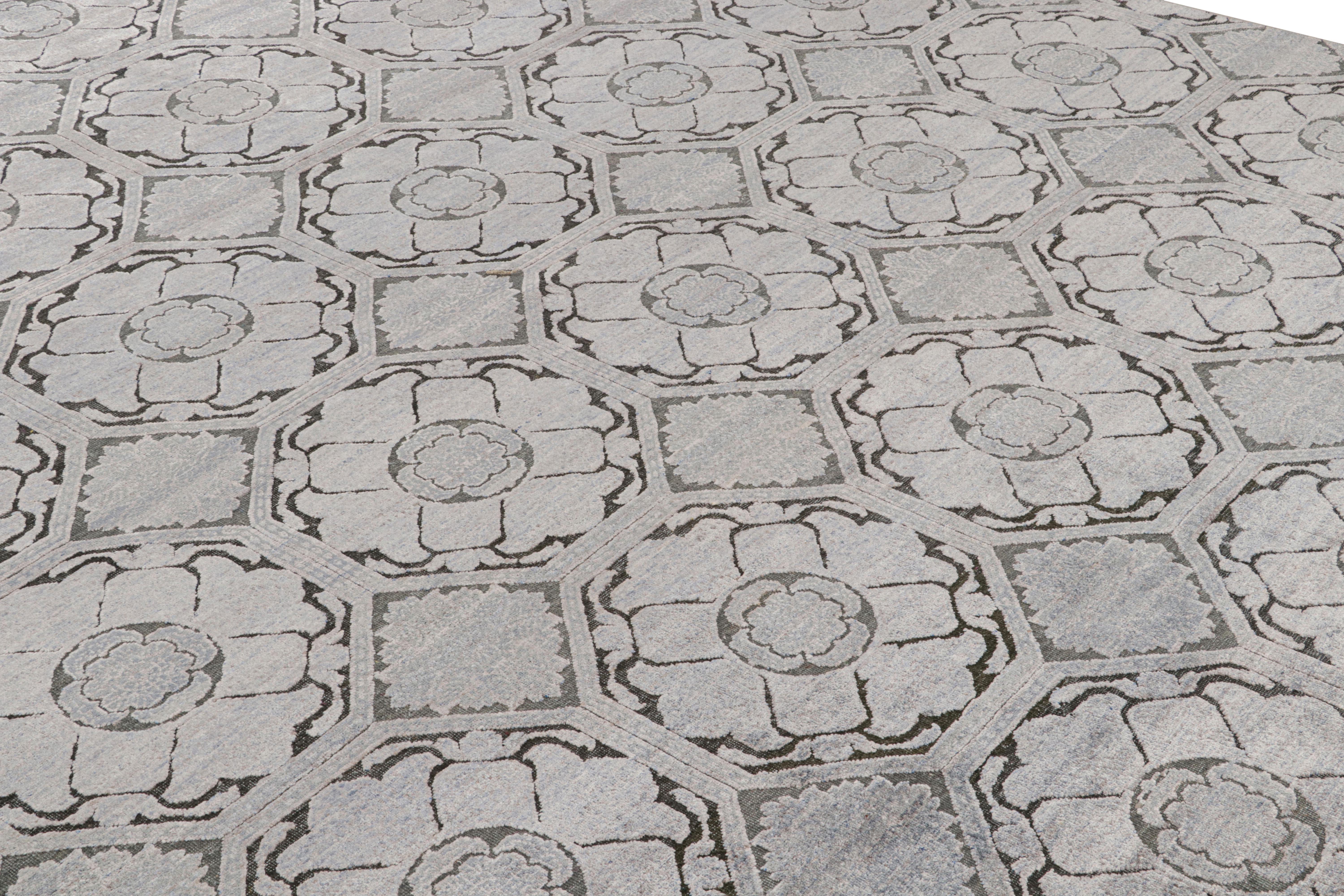 Hand-Knotted Rug & Kilim’s Modern Classics Rug With Silver-Gray and Blue Medallions For Sale