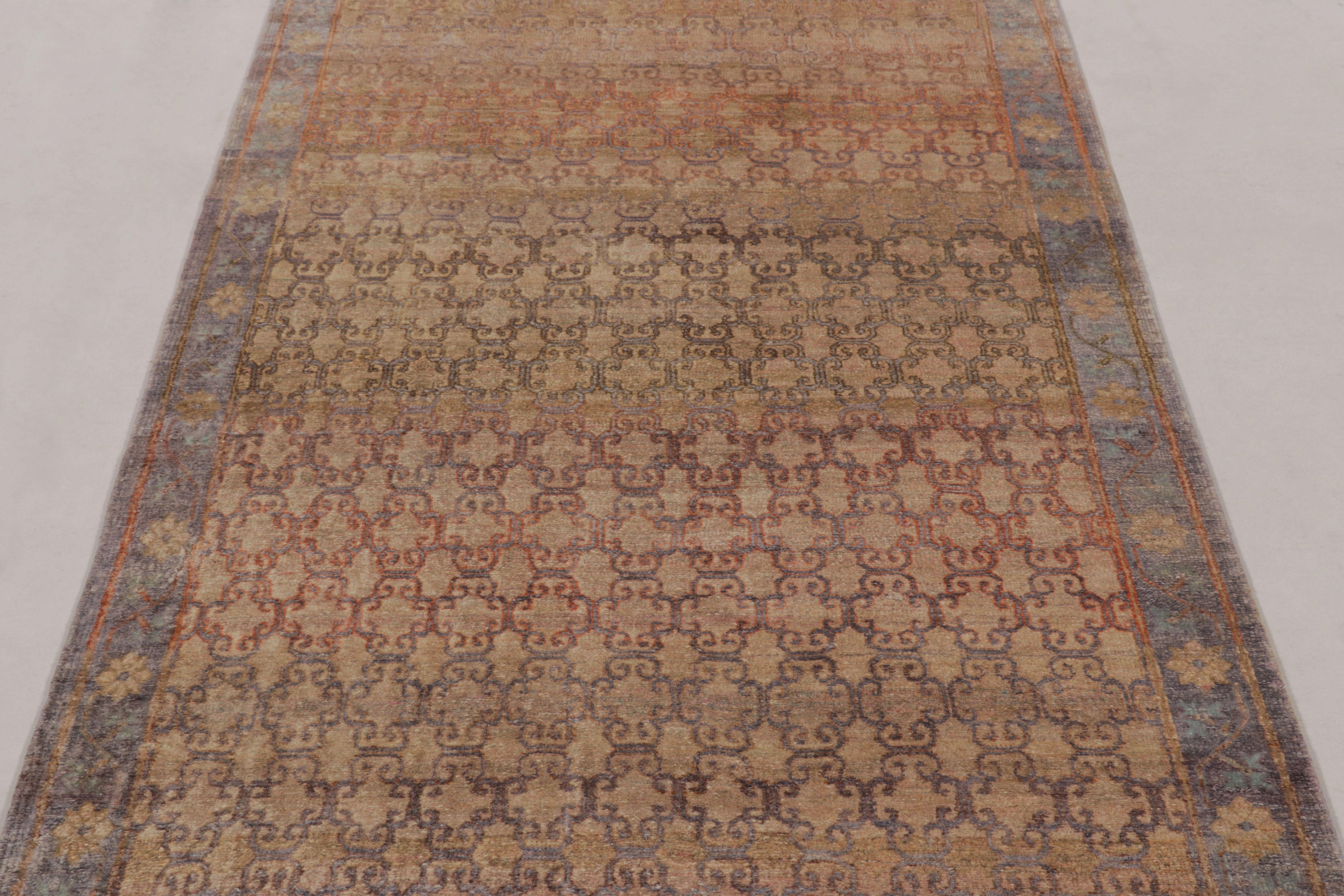 Indian Rug & Kilim’s Modern Classics Runner Rug in Ombre Rust and Mauve Floral Lattice For Sale