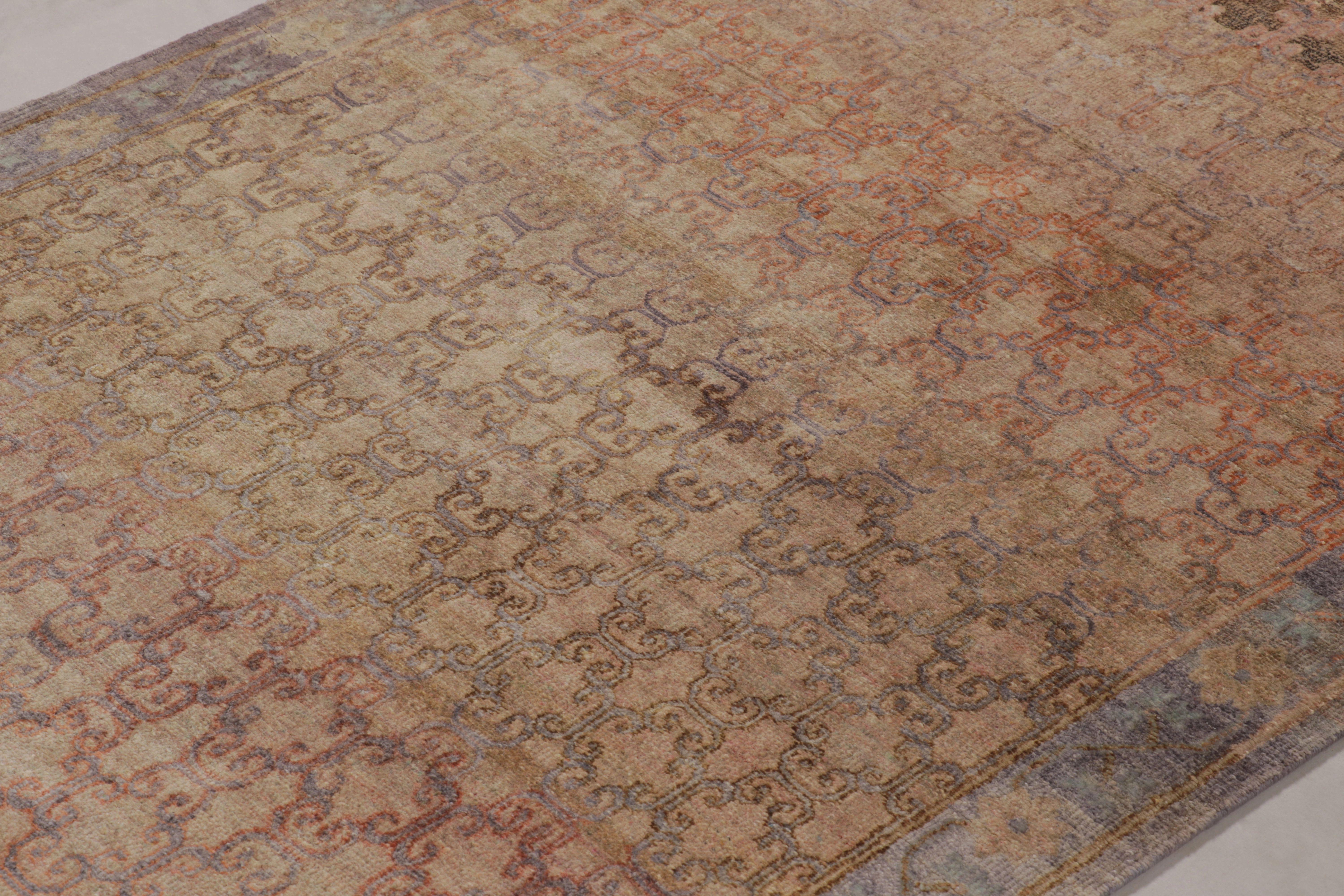 Hand-Knotted Rug & Kilim’s Modern Classics Runner Rug in Ombre Rust and Mauve Floral Lattice For Sale