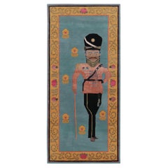 Rug & Kilim’s Modern Classics "Sipahi" Pictorial Runner Rug, Bristol Blue & Gold