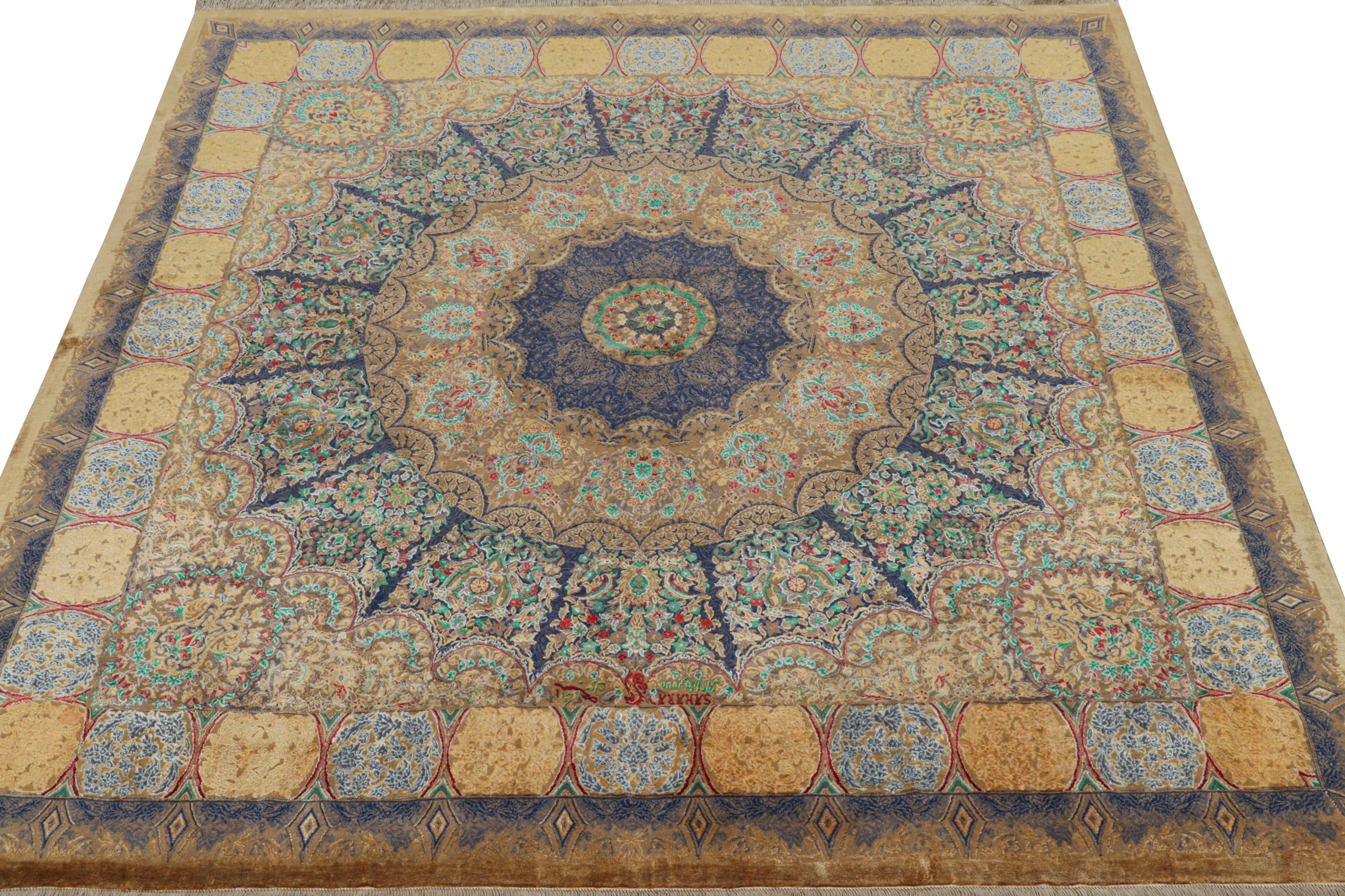 Annodato a mano Rug & Kilim - Tappeto quadrato Modern Classics con medaglione floreale policromo 