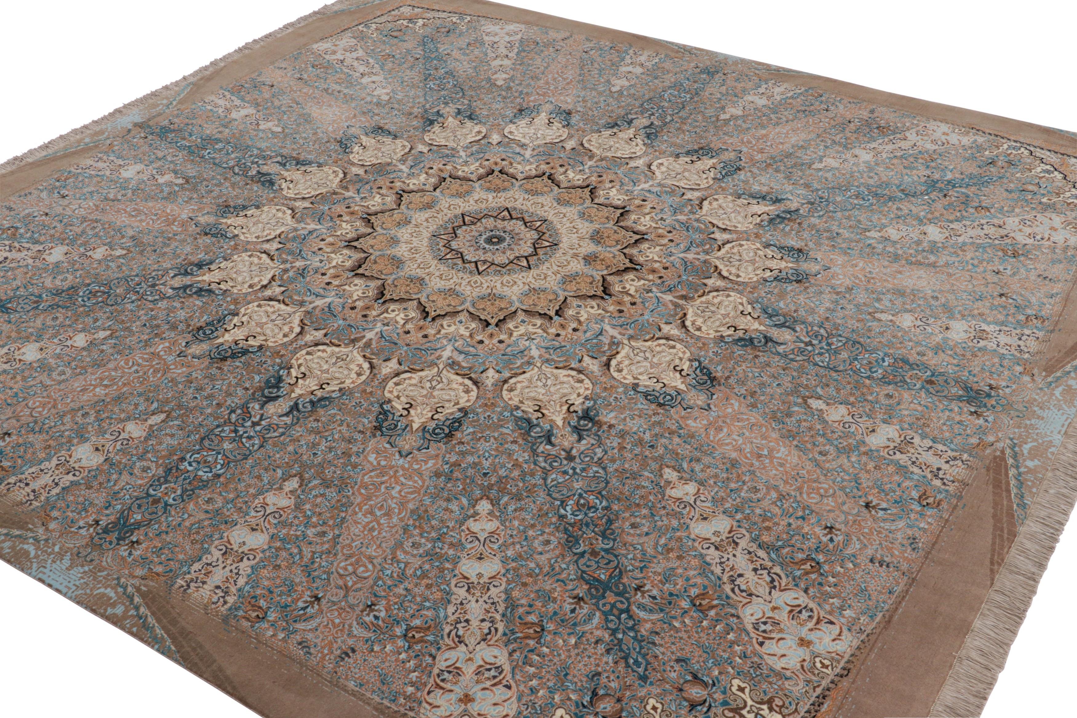 Indien Tapis carré Modern Classics de Rug & Kilim, médaillon floral complexe Shadzi en vente