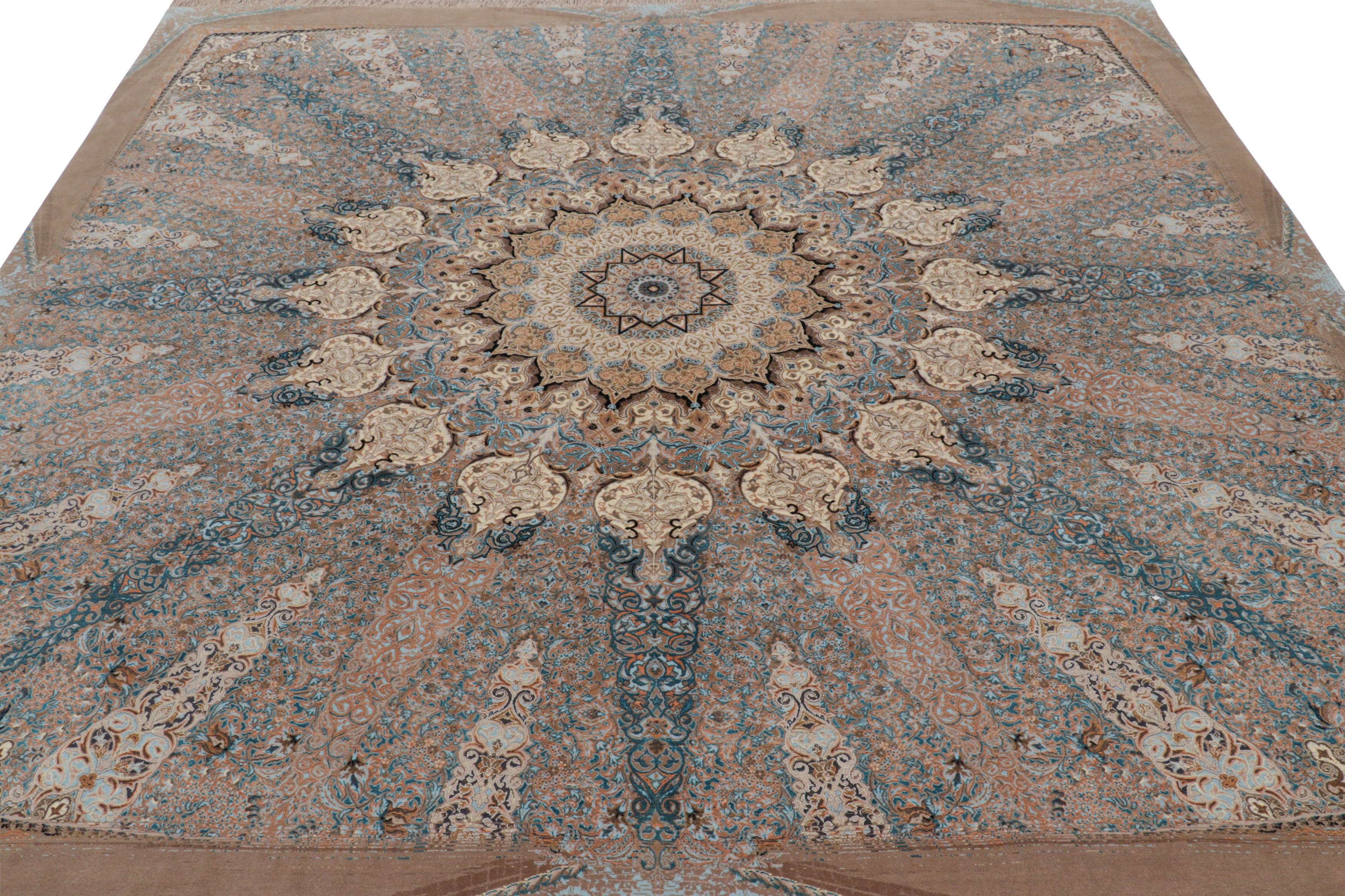 Noué à la main Tapis carré Modern Classics de Rug & Kilim, médaillon floral complexe Shadzi en vente