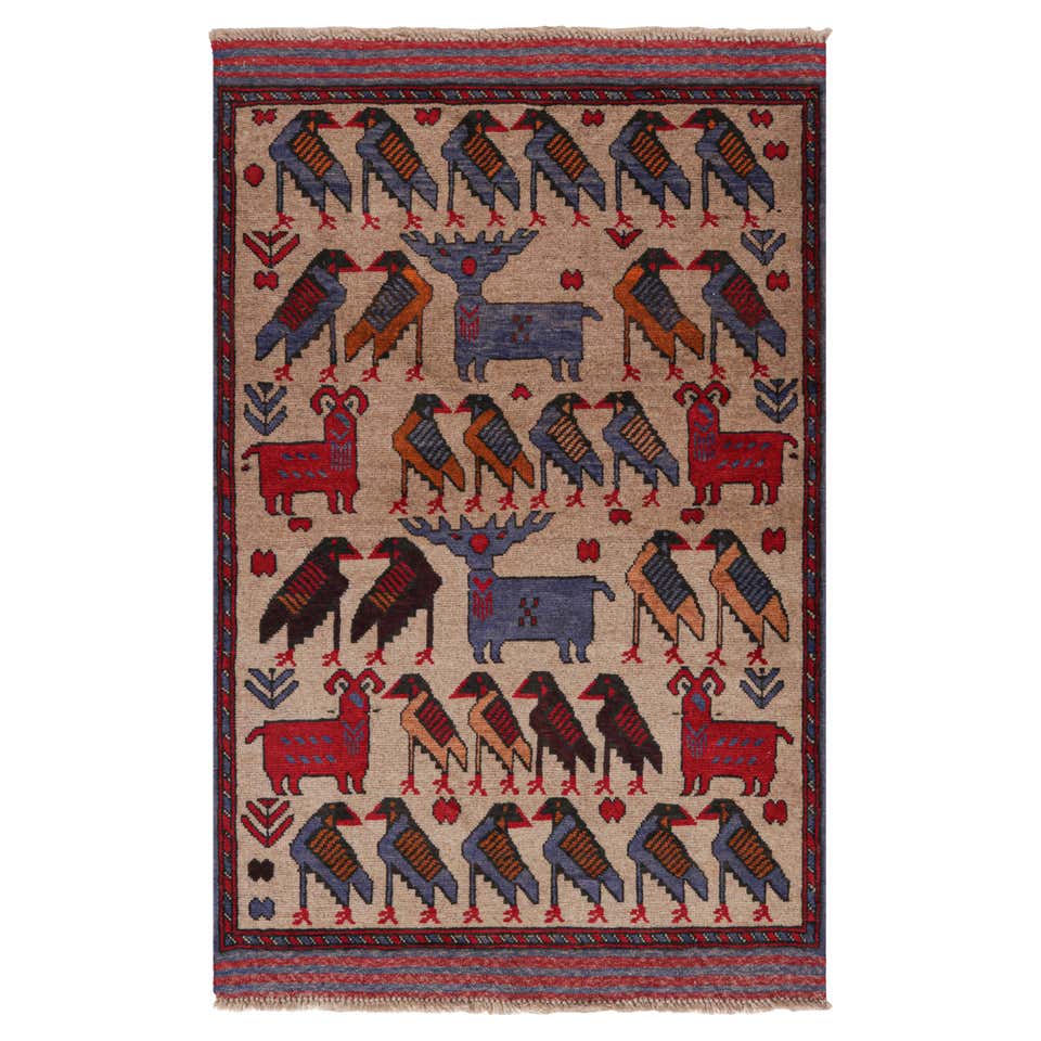 Rug and Kilim’s Modern Tribal Rug in Beige with War Pictorials For Sale ...