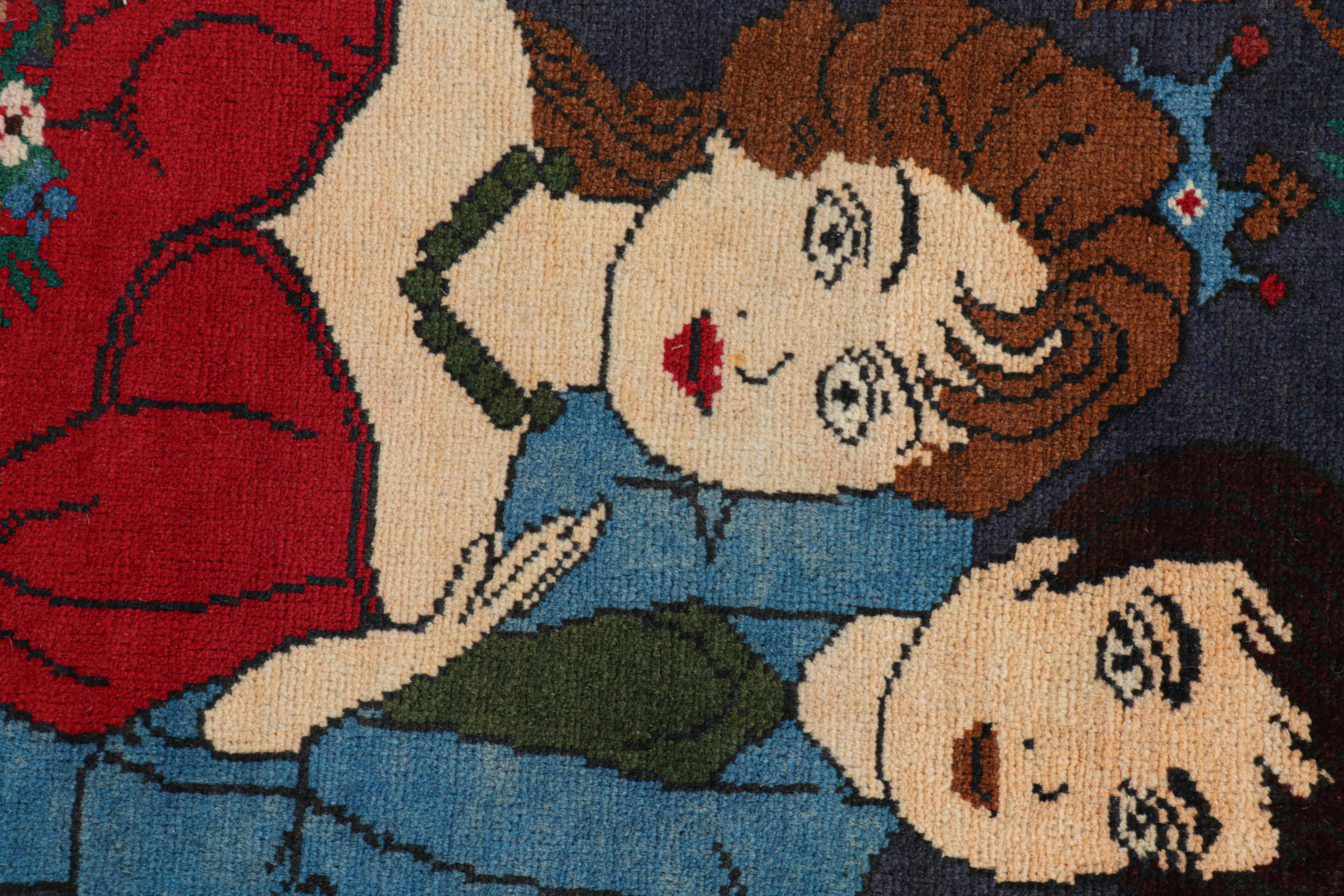 Afghan Rug & Kilim’s Modern Classics Tribal Rug in Beige with Human Pictorials For Sale
