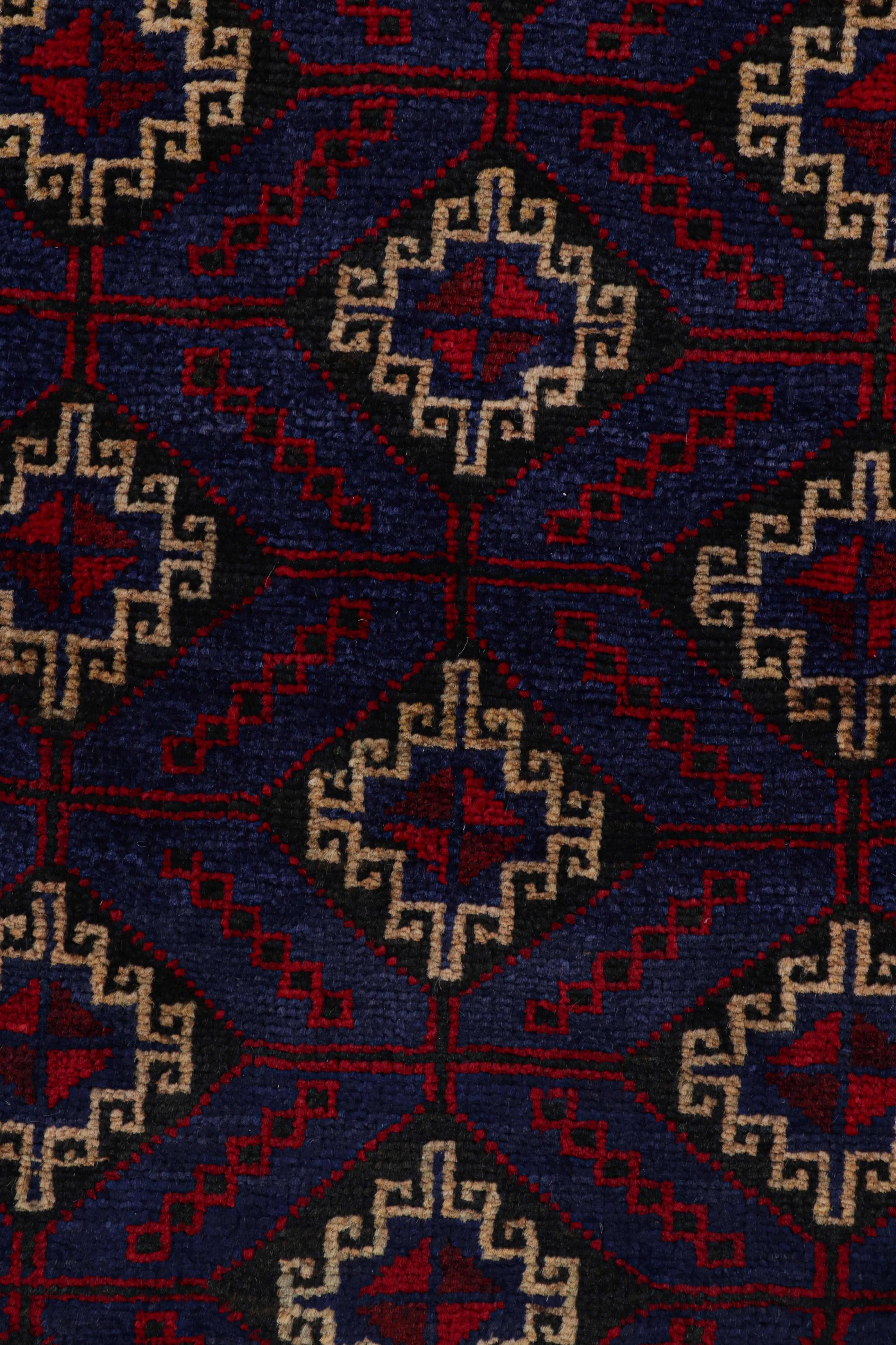 Afghan Rug & Kilim’s Modern Classics Tribal Rug in Indigo with Geometric Medallions For Sale
