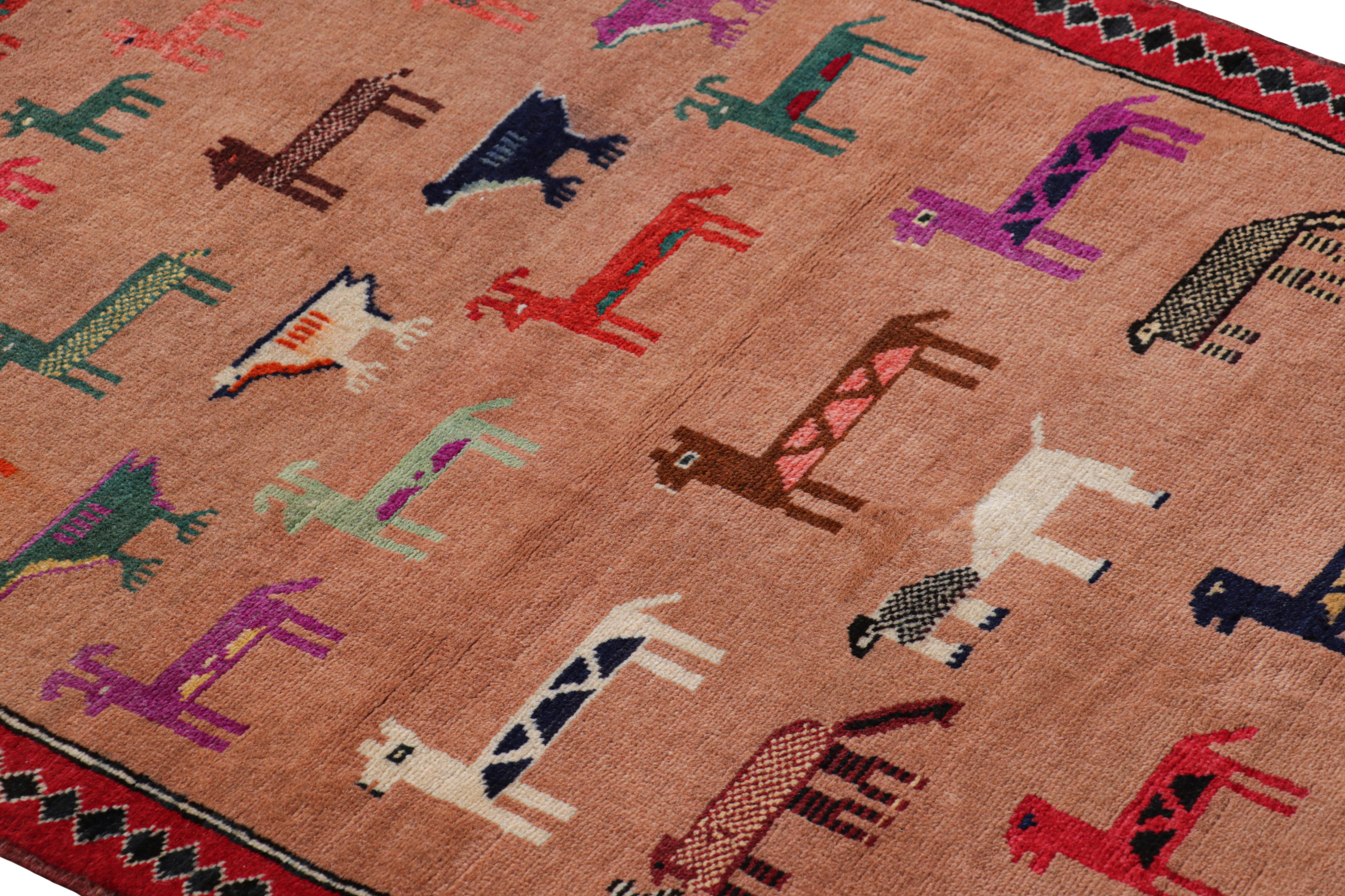 Hand knotted in wool, this 3x4 modern pictorial rug represents a new line of tribal carpets in the Modern Classics Collection by Rug & Kilim. Each piece represents the work of women weavers in Afghanistan, preserving the rich tradition of their