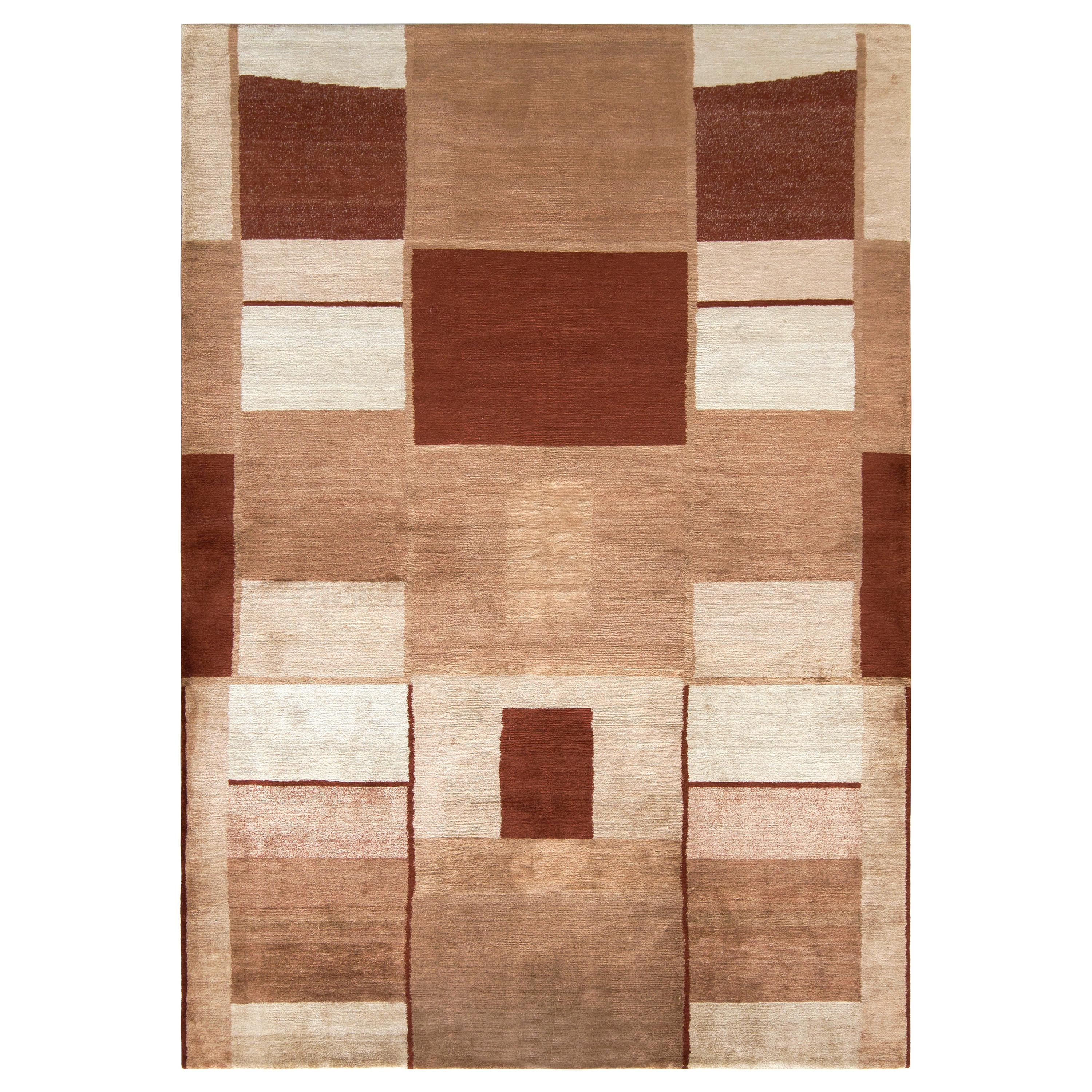 Rug & Kilim’s Modern Cubist Style Rug in Beige Brown Geometric Pattern