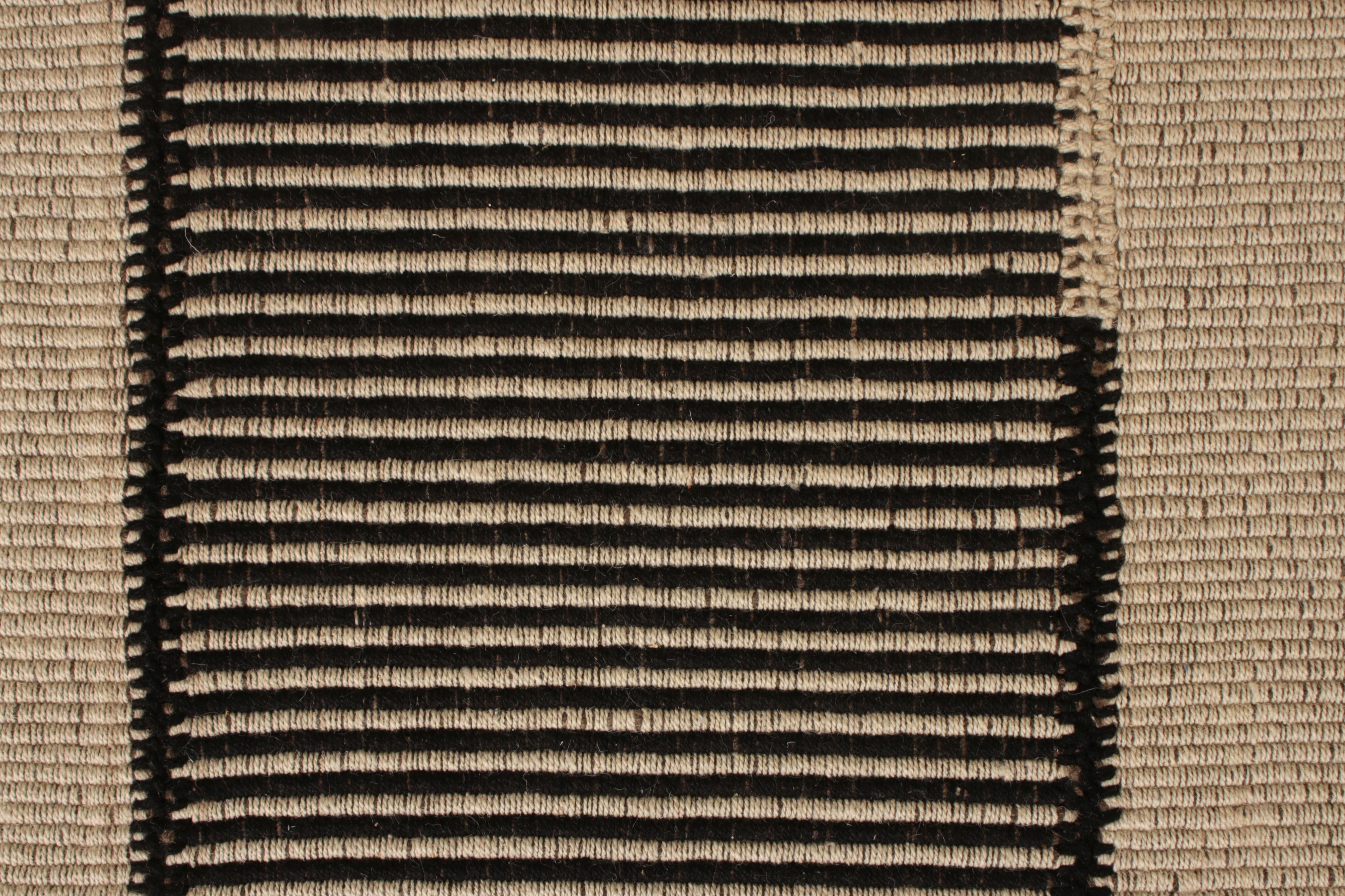 Persian Modern Custom Kilim in Beige-Brown, Black Striped Pattern by Rug & Kilim For Sale