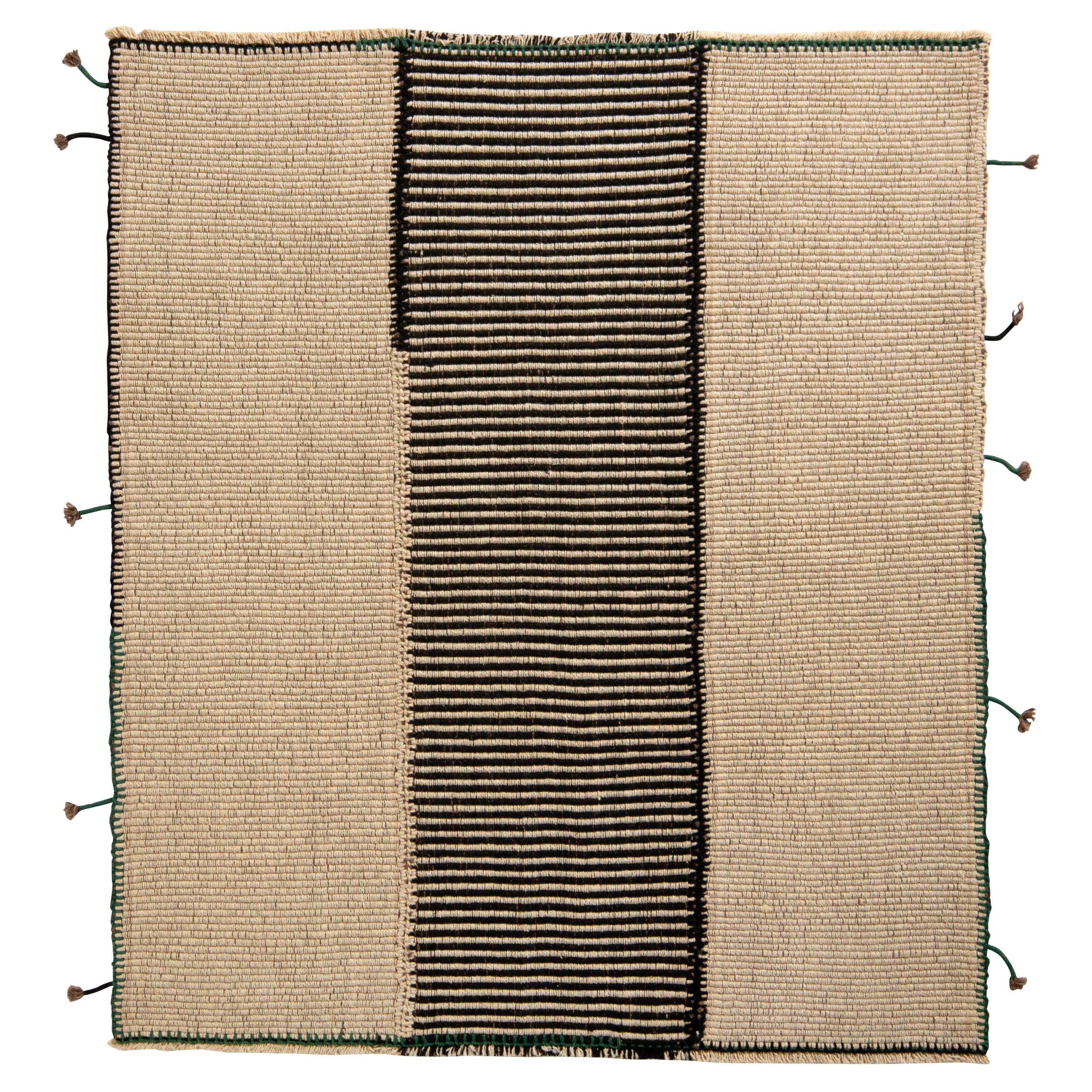 Modern Custom Kilim in Beige-Brown, Black Striped Pattern by Rug & Kilim