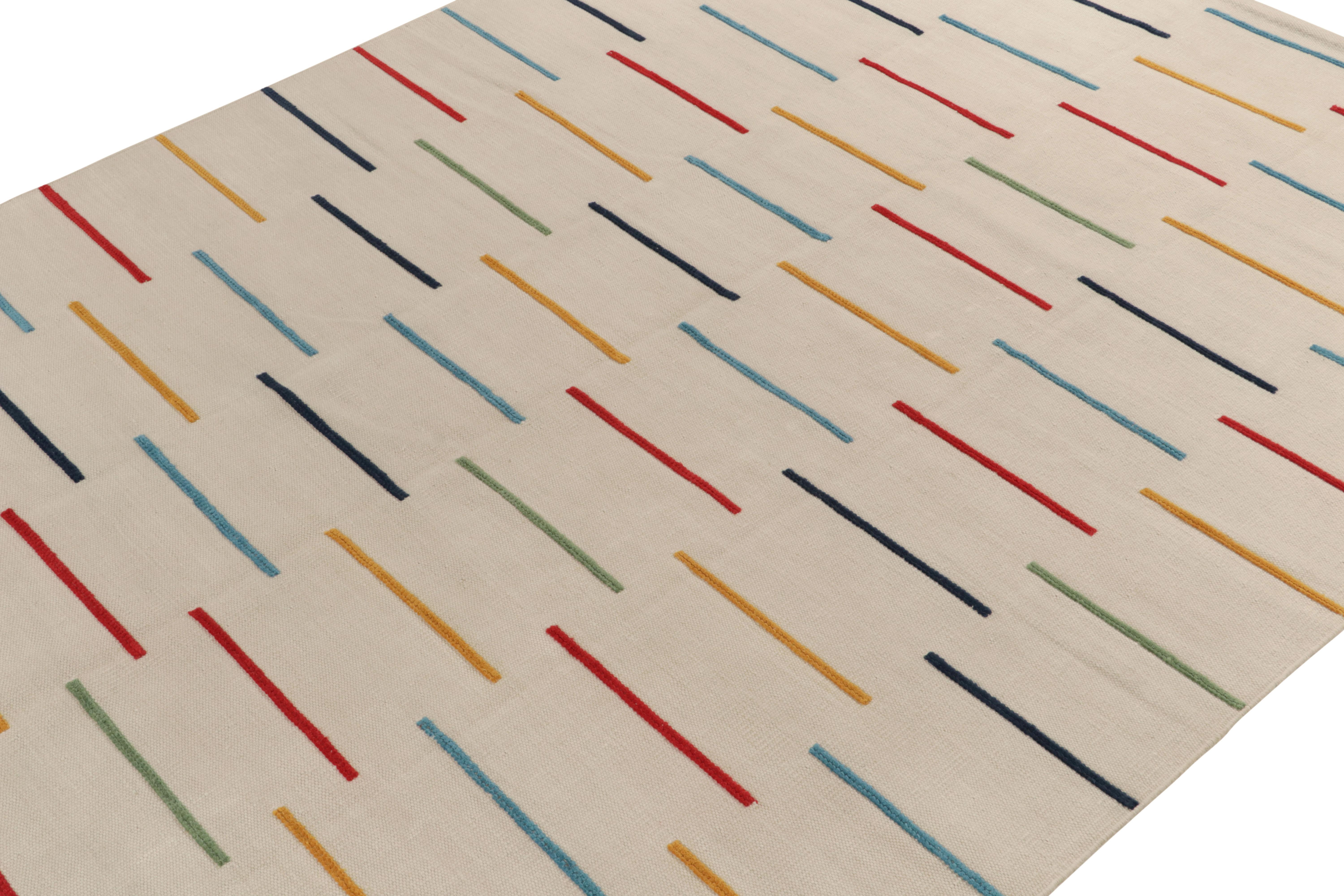 Hand-Knotted Rug & Kilim’s Modern Custom Kilim in Multicolor Striations on White For Sale