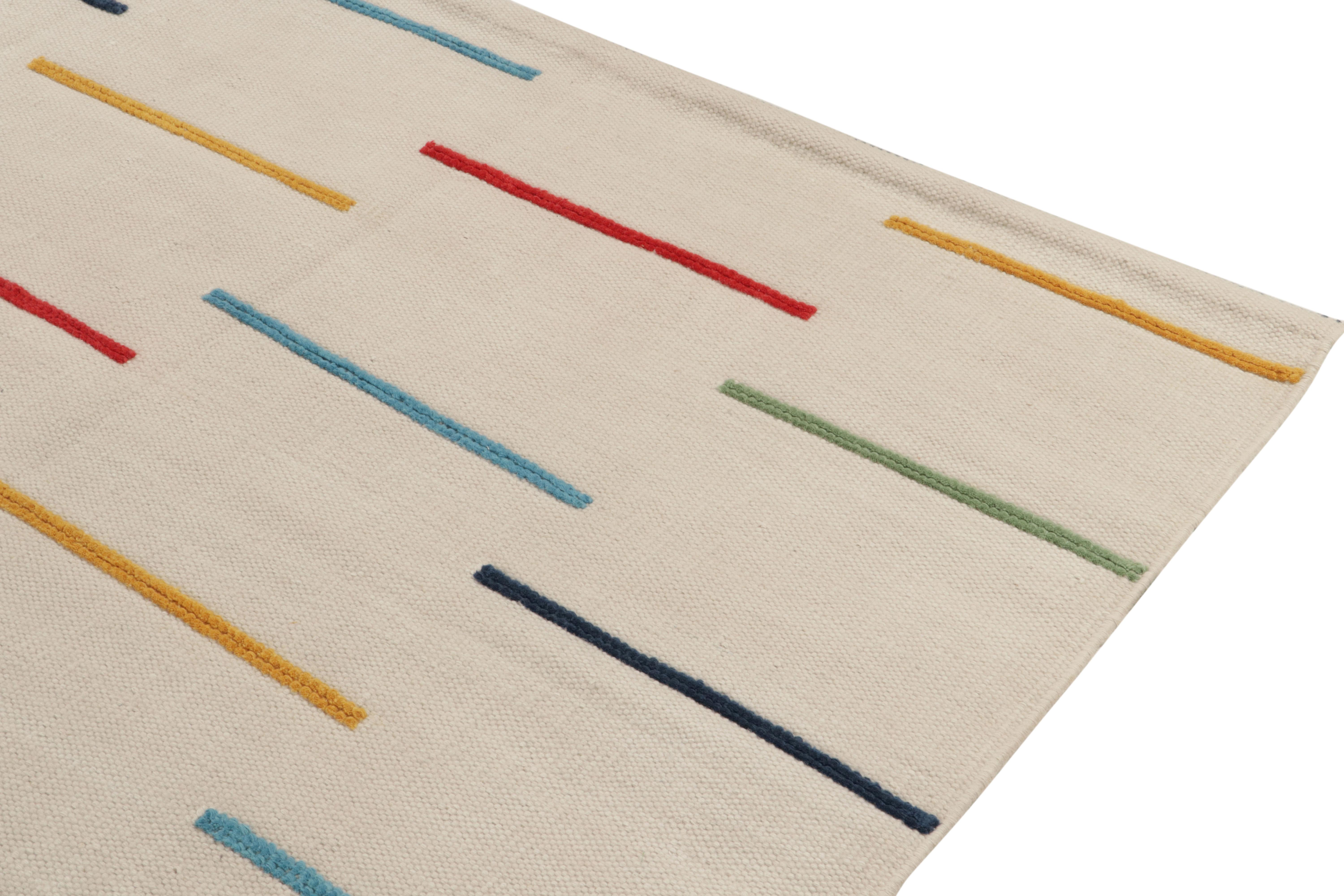 Rug & Kilim’s Modern Custom Kilim in Multicolor Striations on White In New Condition For Sale In Long Island City, NY