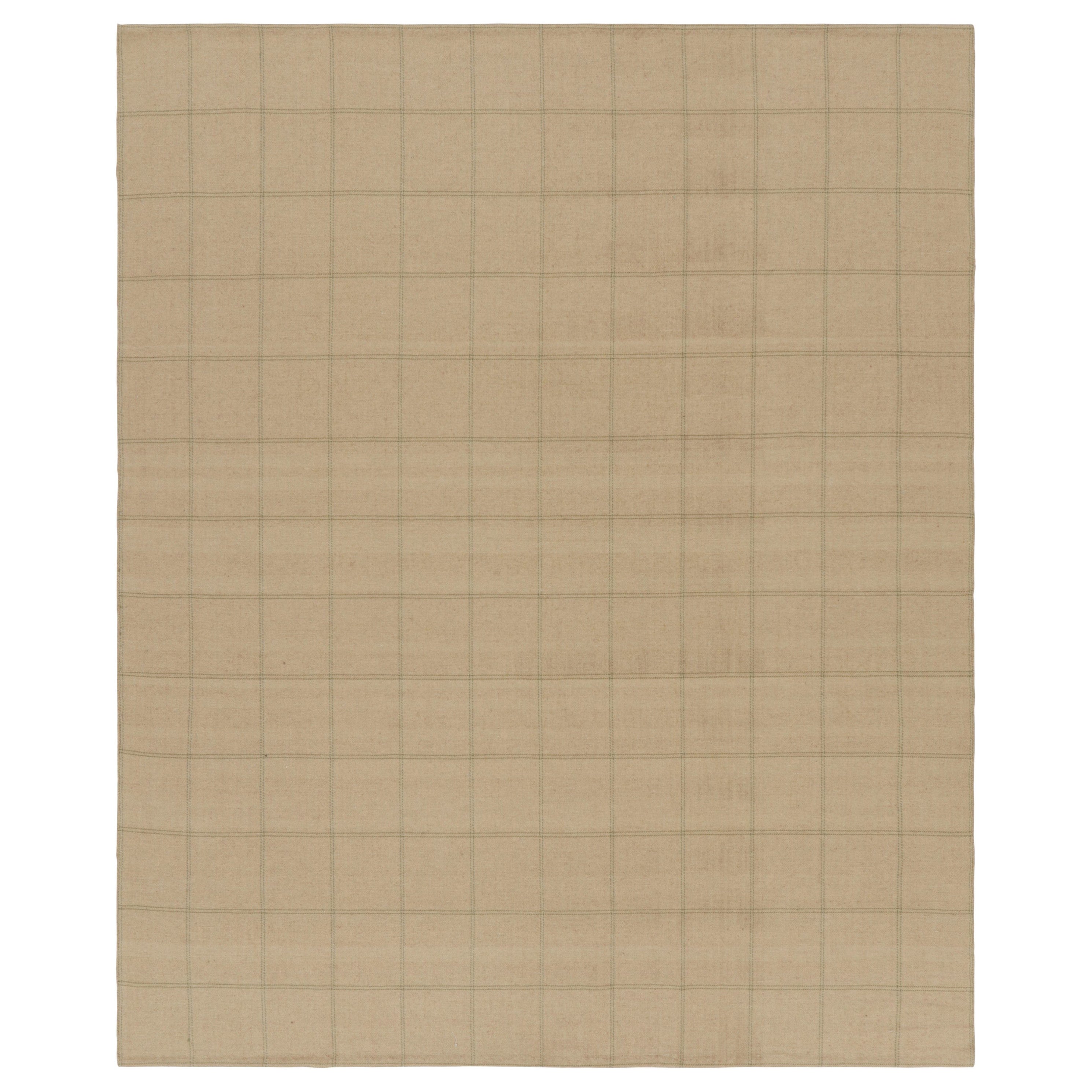 Rug & Kilim's Modern Custom Rug Design in Beige mit grünen, geometrischen Mustern